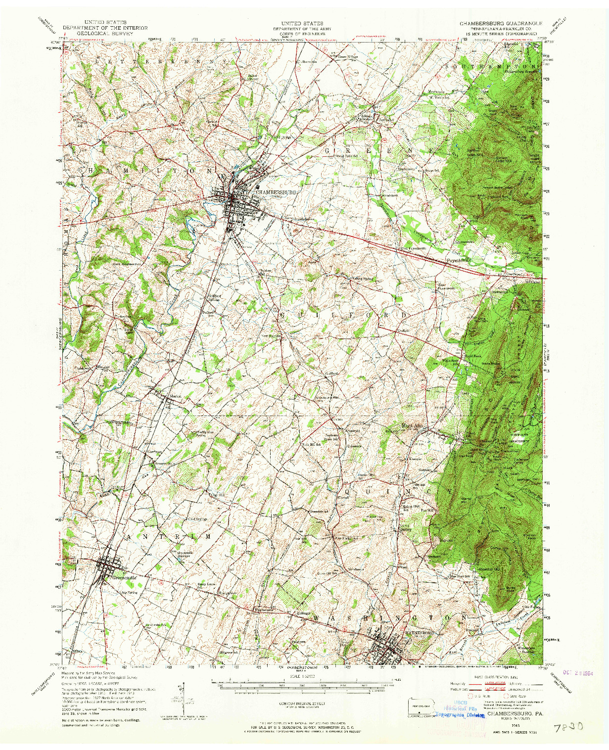 USGS 1:62500-SCALE QUADRANGLE FOR CHAMBERSBURG, PA 1943