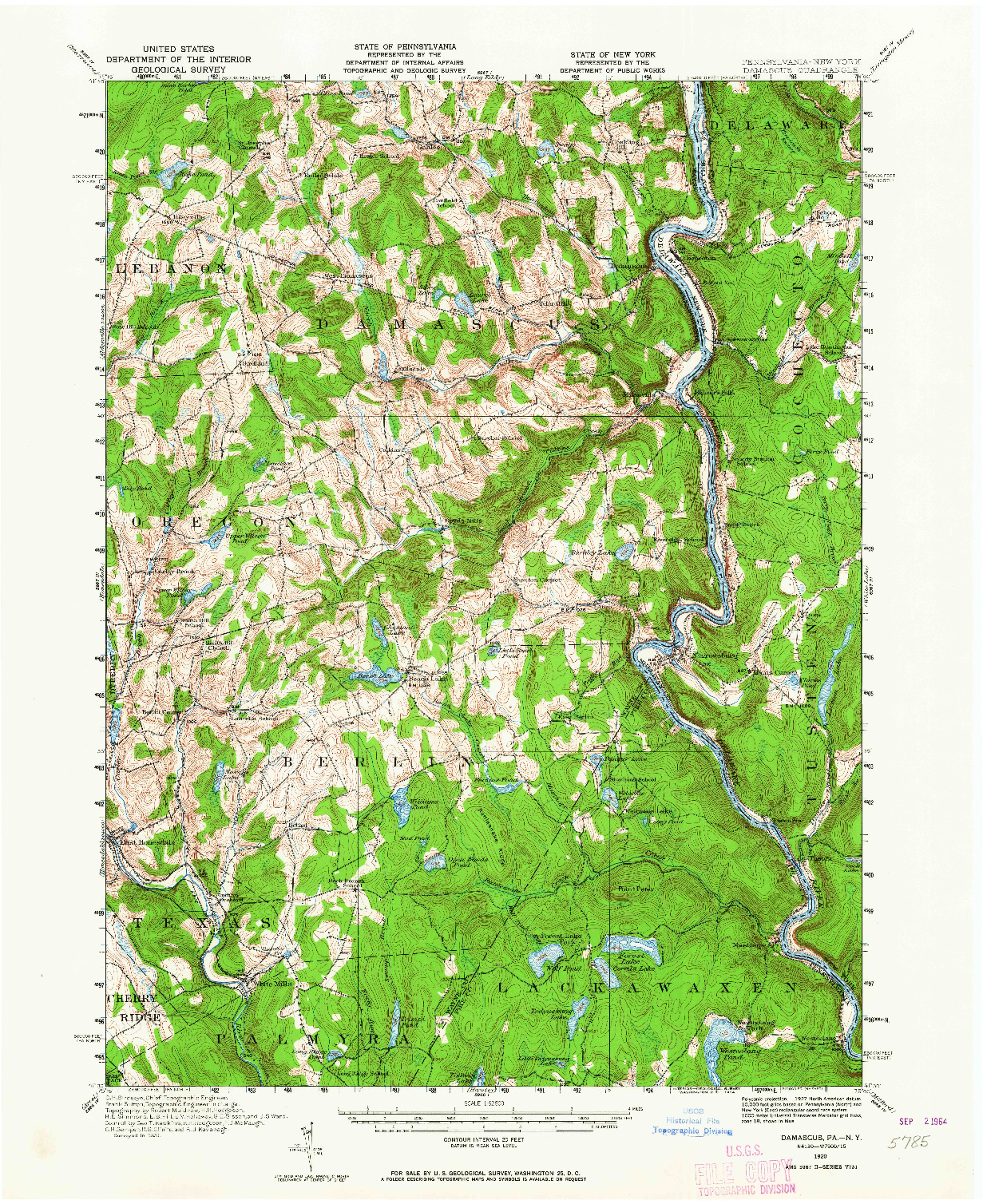 USGS 1:62500-SCALE QUADRANGLE FOR DAMASCUS, PA 1920