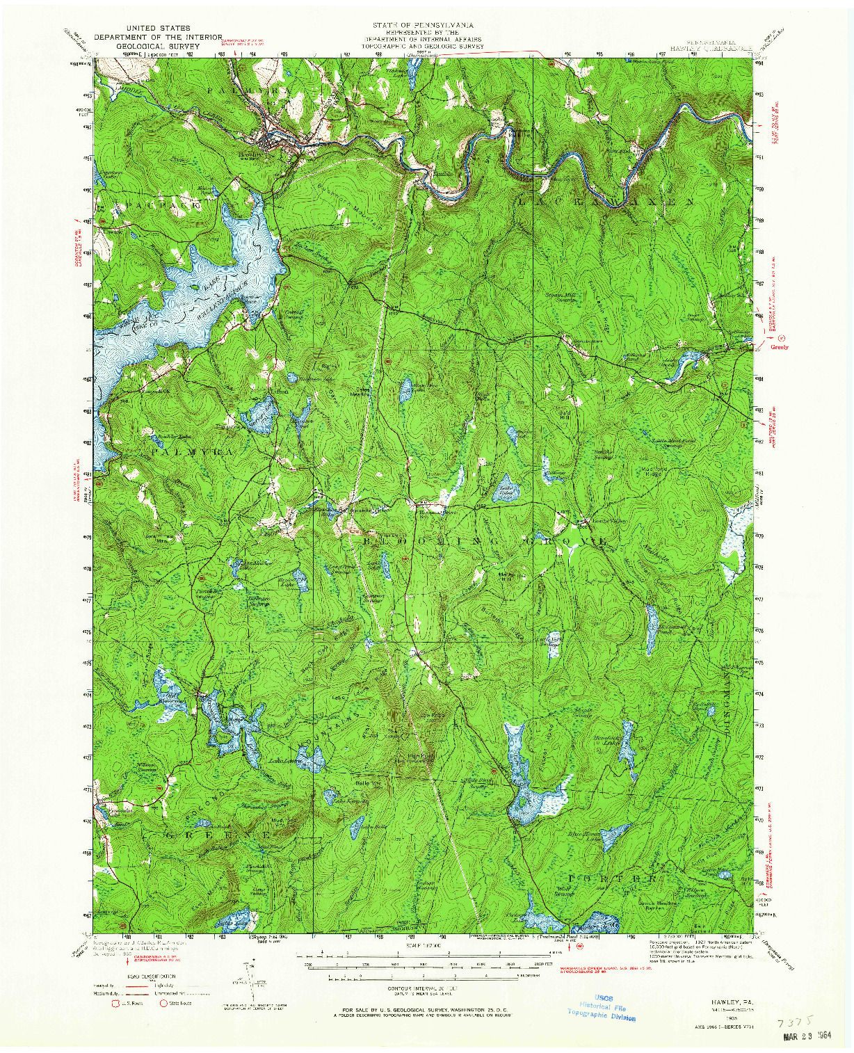 USGS 1:62500-SCALE QUADRANGLE FOR HAWLEY, PA 1935