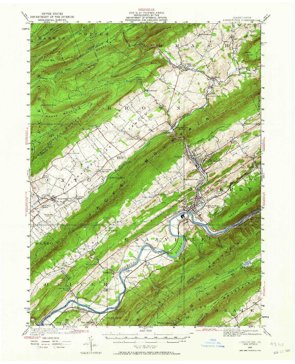 USGS 1:62500-SCALE QUADRANGLE FOR LEWISTOWN, PA 1924