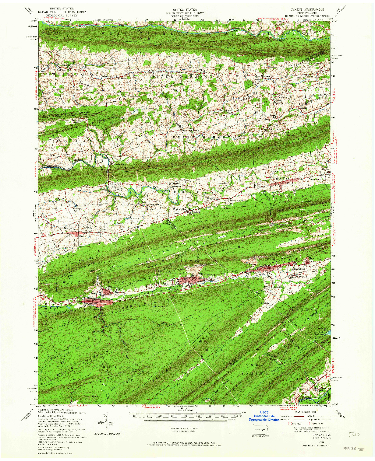 USGS 1:62500-SCALE QUADRANGLE FOR LYKENS, PA 1955