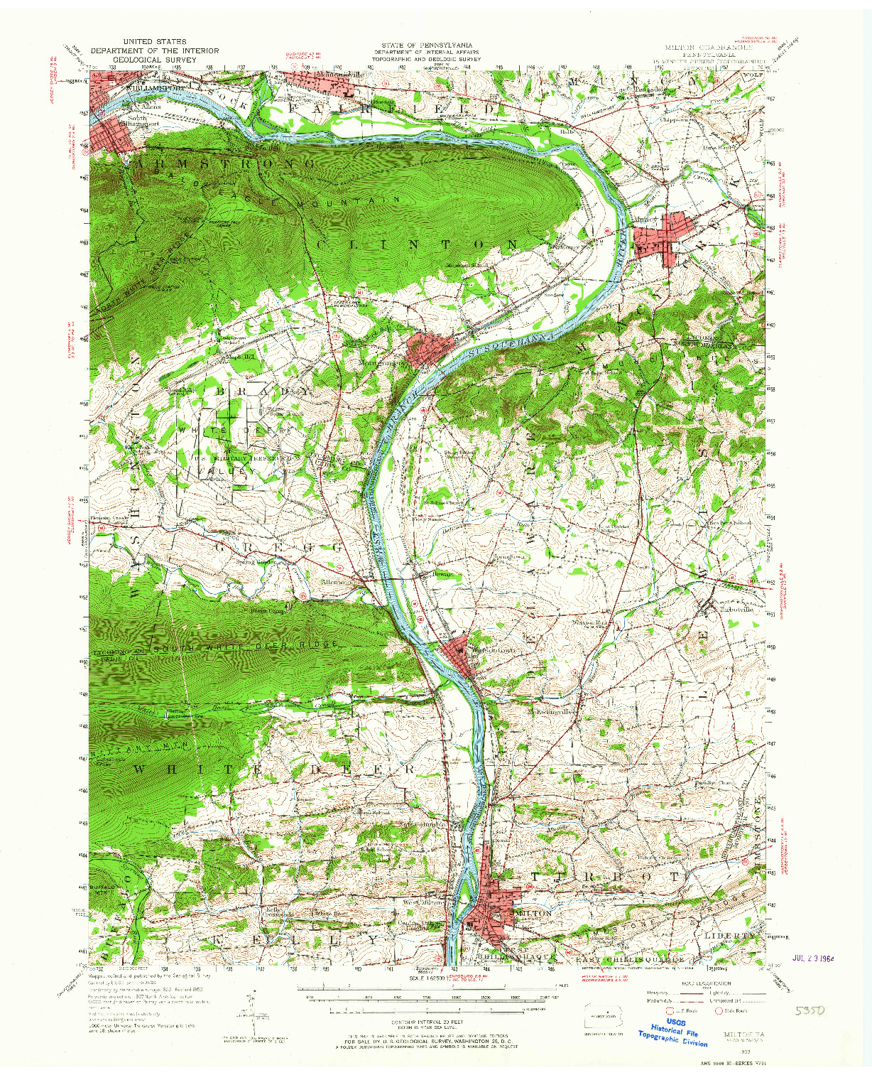 USGS 1:62500-SCALE QUADRANGLE FOR MILTON, PA 1953