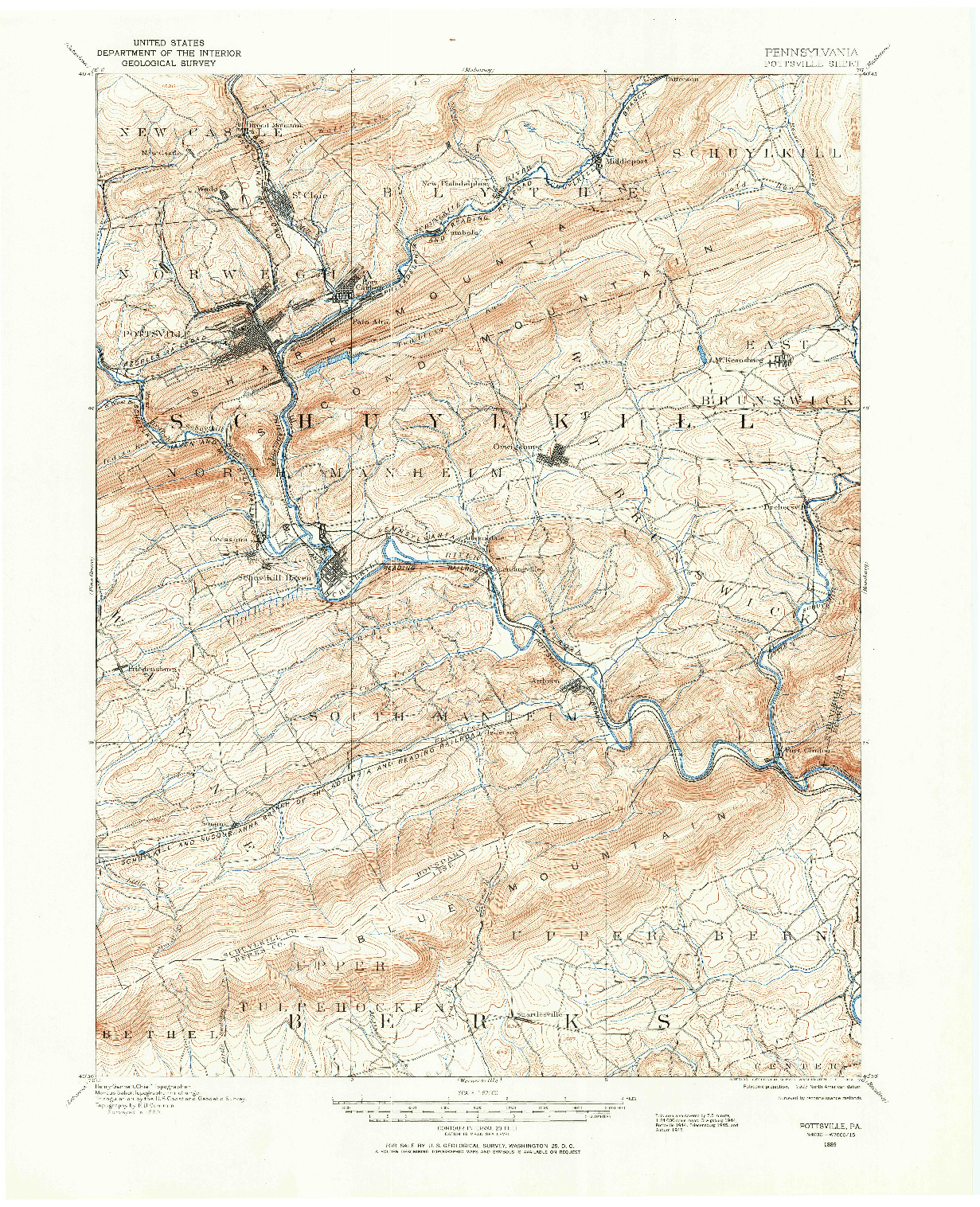 USGS 1:62500-SCALE QUADRANGLE FOR POTTSVILLE, PA 1889