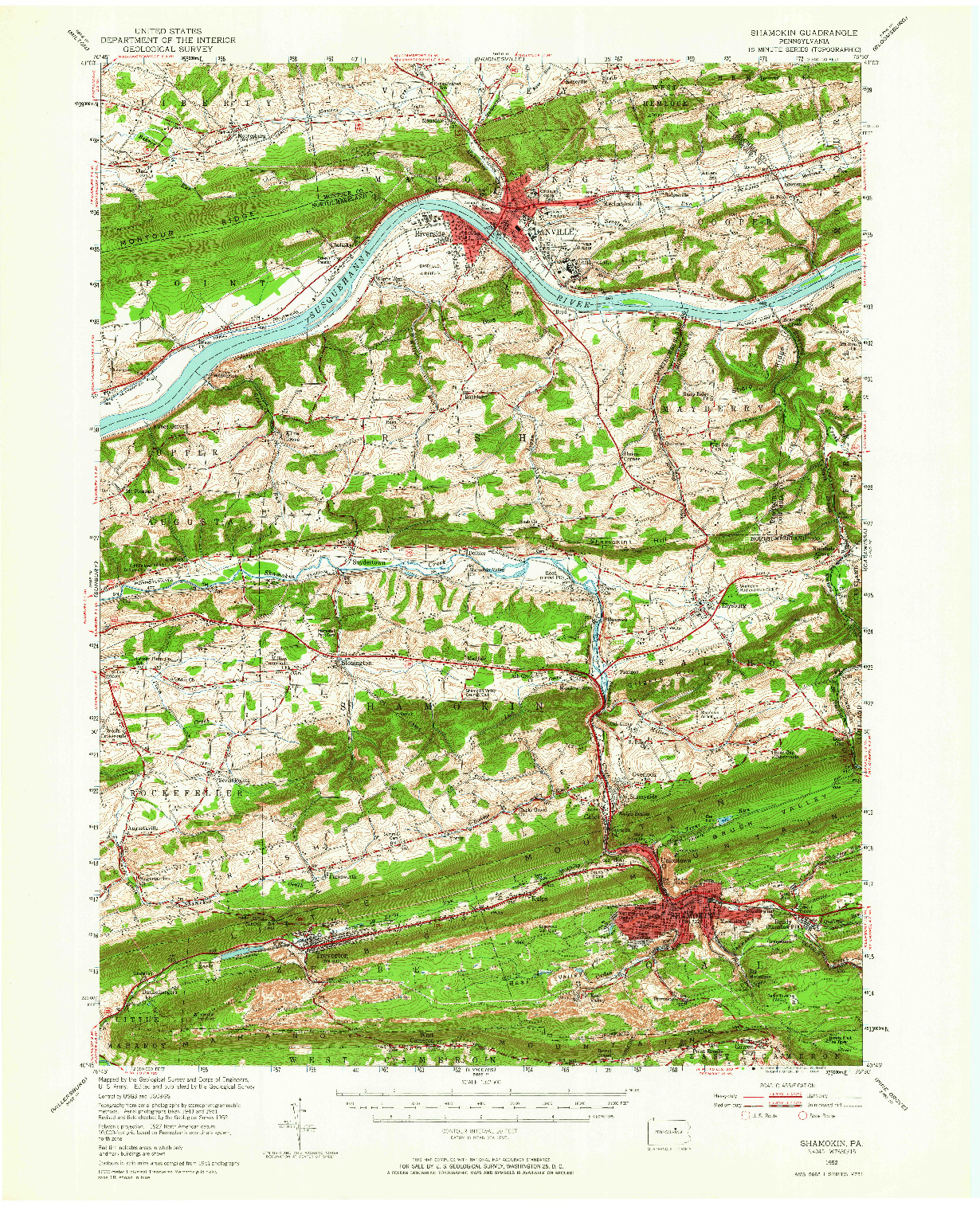 USGS 1:62500-SCALE QUADRANGLE FOR SHAMOKIN, PA 1952