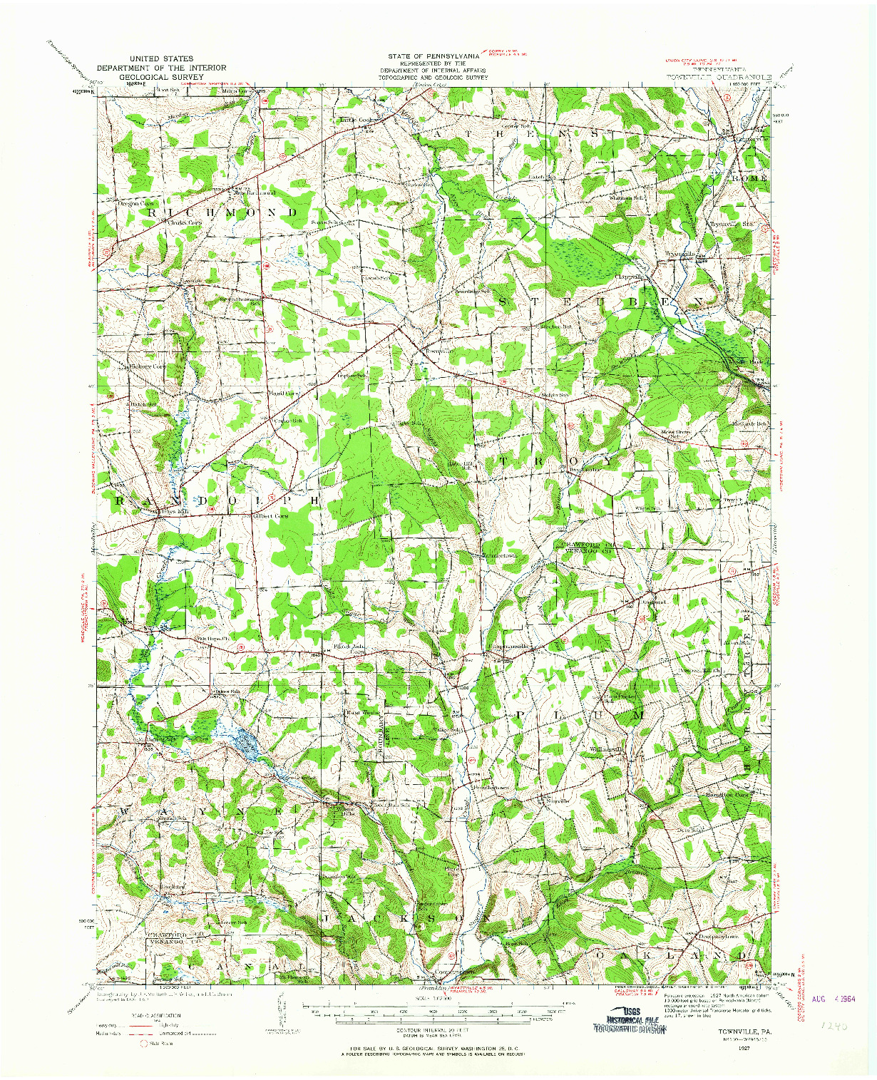 USGS 1:62500-SCALE QUADRANGLE FOR TOWNVILLE, PA 1927