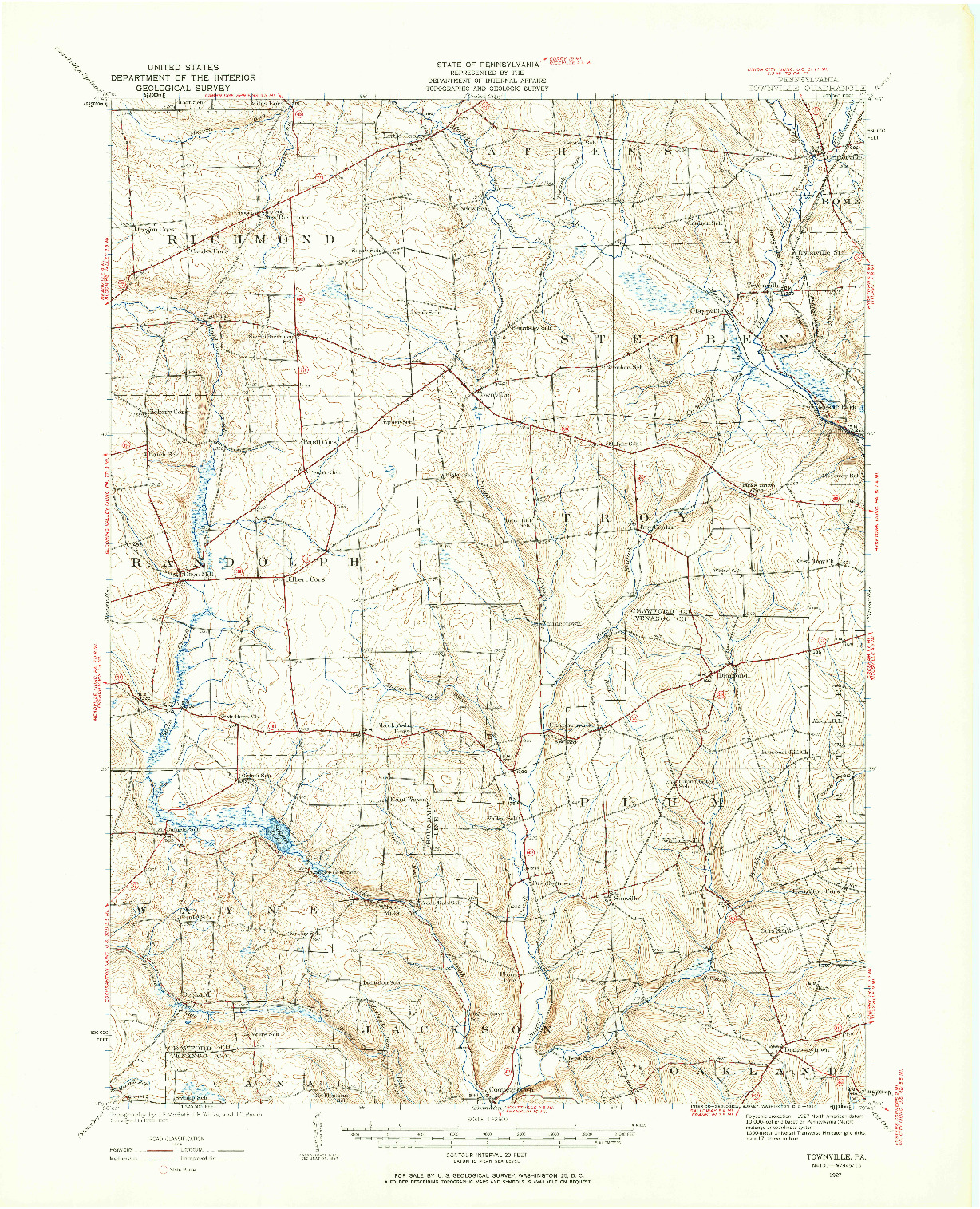 USGS 1:62500-SCALE QUADRANGLE FOR TOWNVILLE, PA 1927