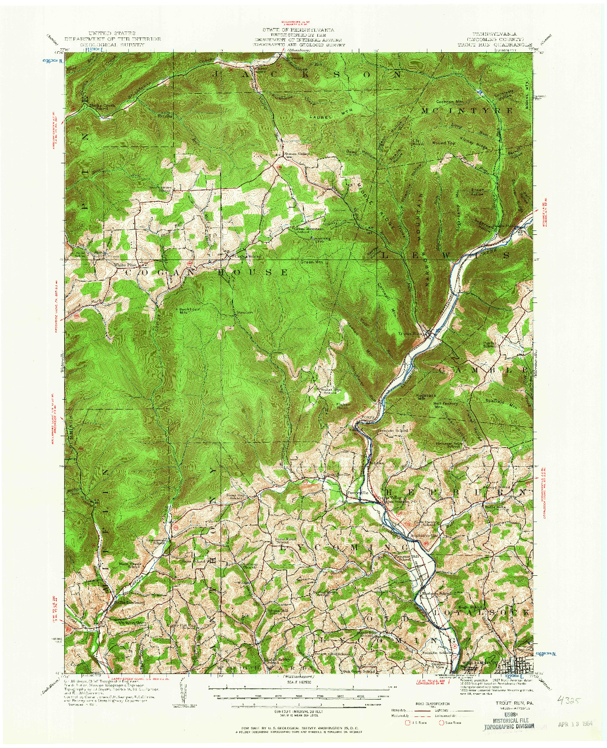 USGS 1:62500-SCALE QUADRANGLE FOR TROUT RUN, PA 1921