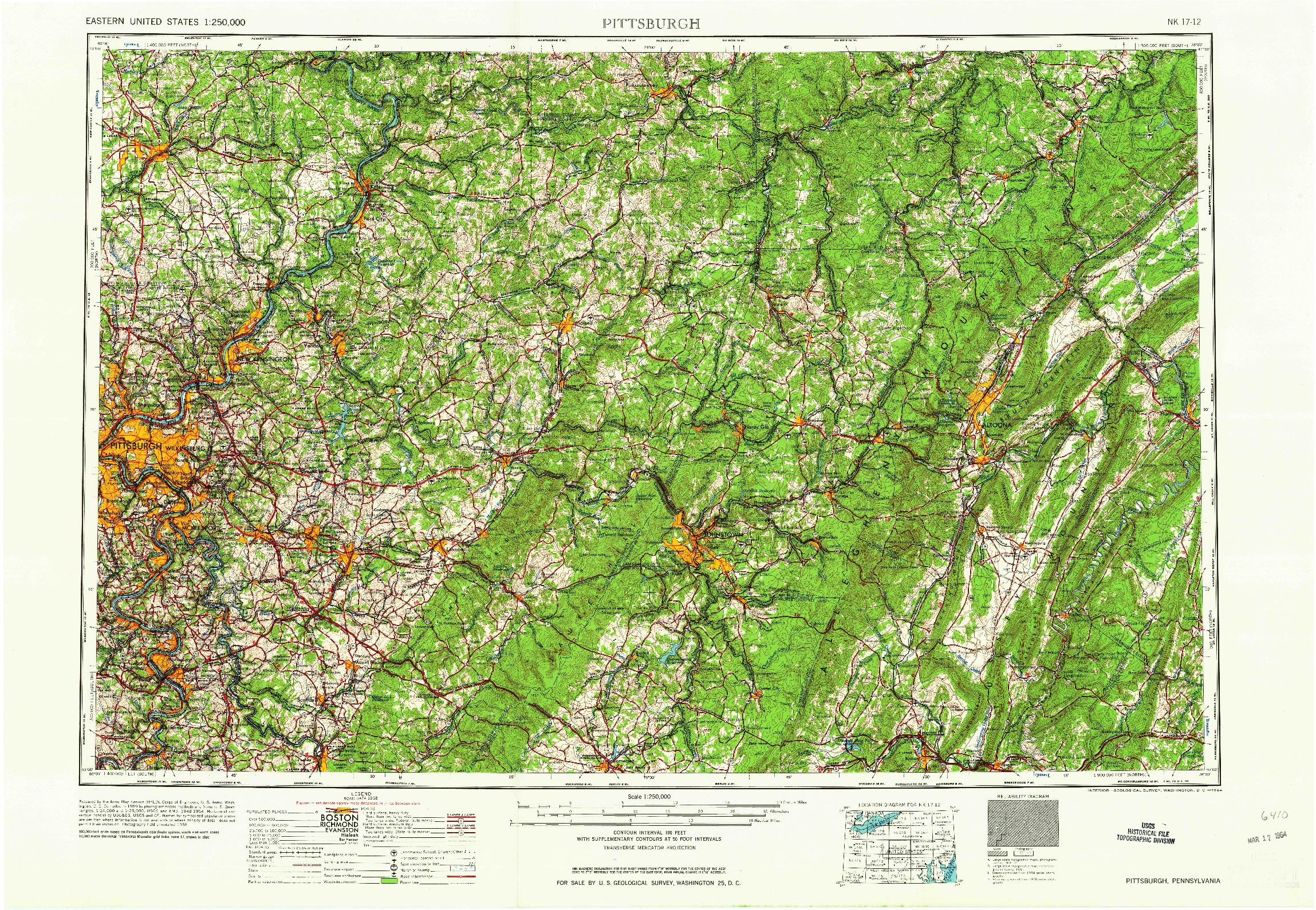 USGS 1:250000-SCALE QUADRANGLE FOR PITTSBURGH, PA 1964