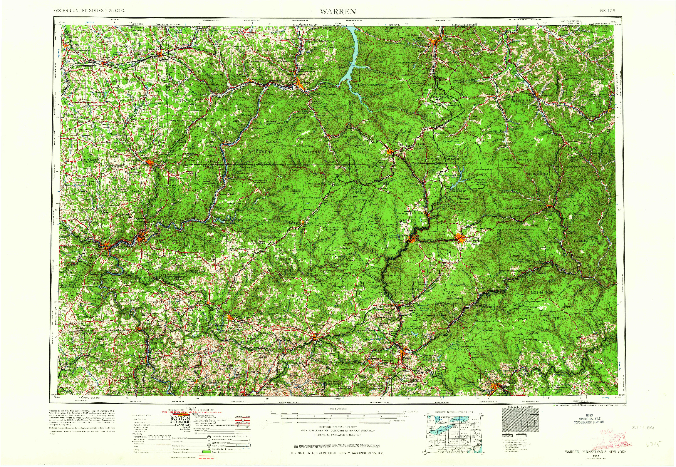 USGS 1:250000-SCALE QUADRANGLE FOR WARREN, PA 1957