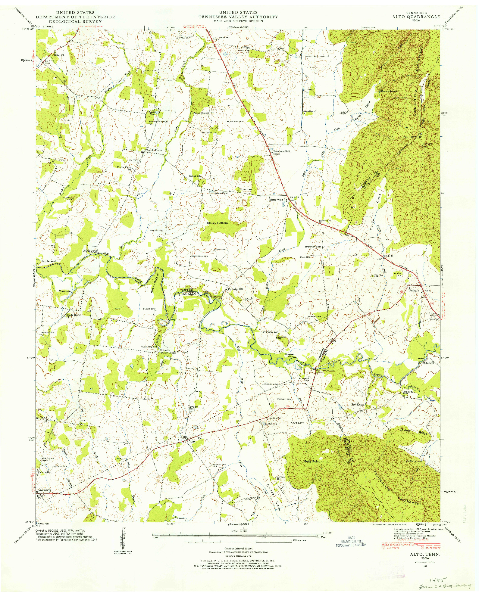 USGS 1:24000-SCALE QUADRANGLE FOR ALTO, TN 1947