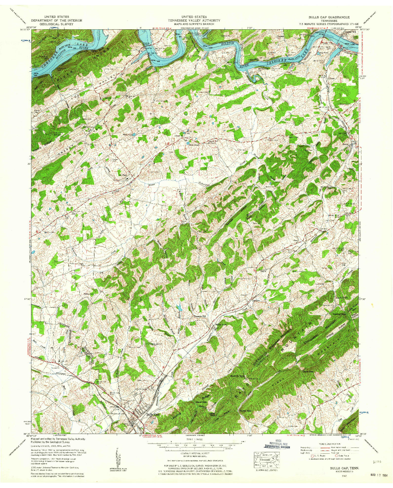 USGS 1:24000-SCALE QUADRANGLE FOR BULLS GAP, TN 1962