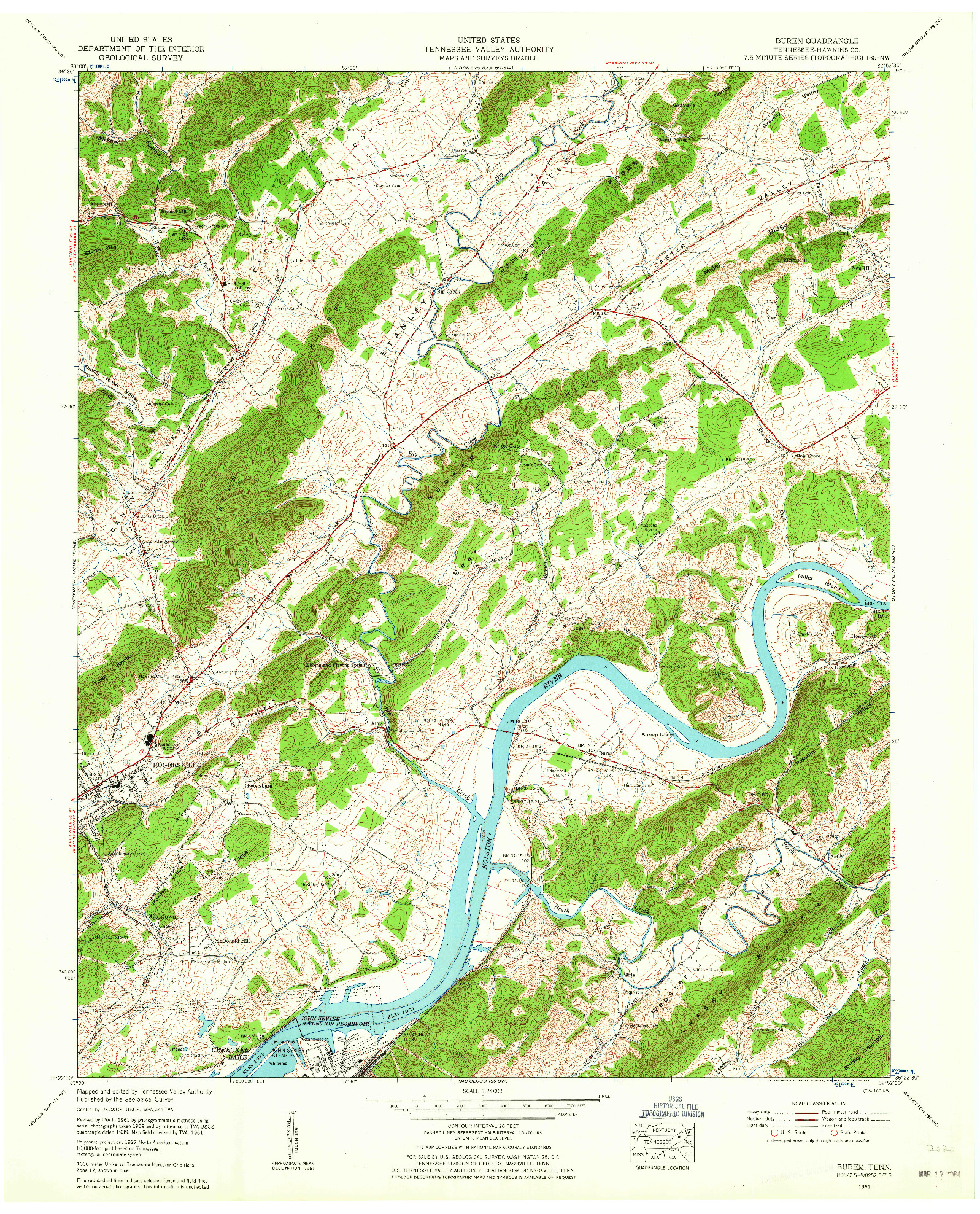 USGS 1:24000-SCALE QUADRANGLE FOR BUREM, TN 1961