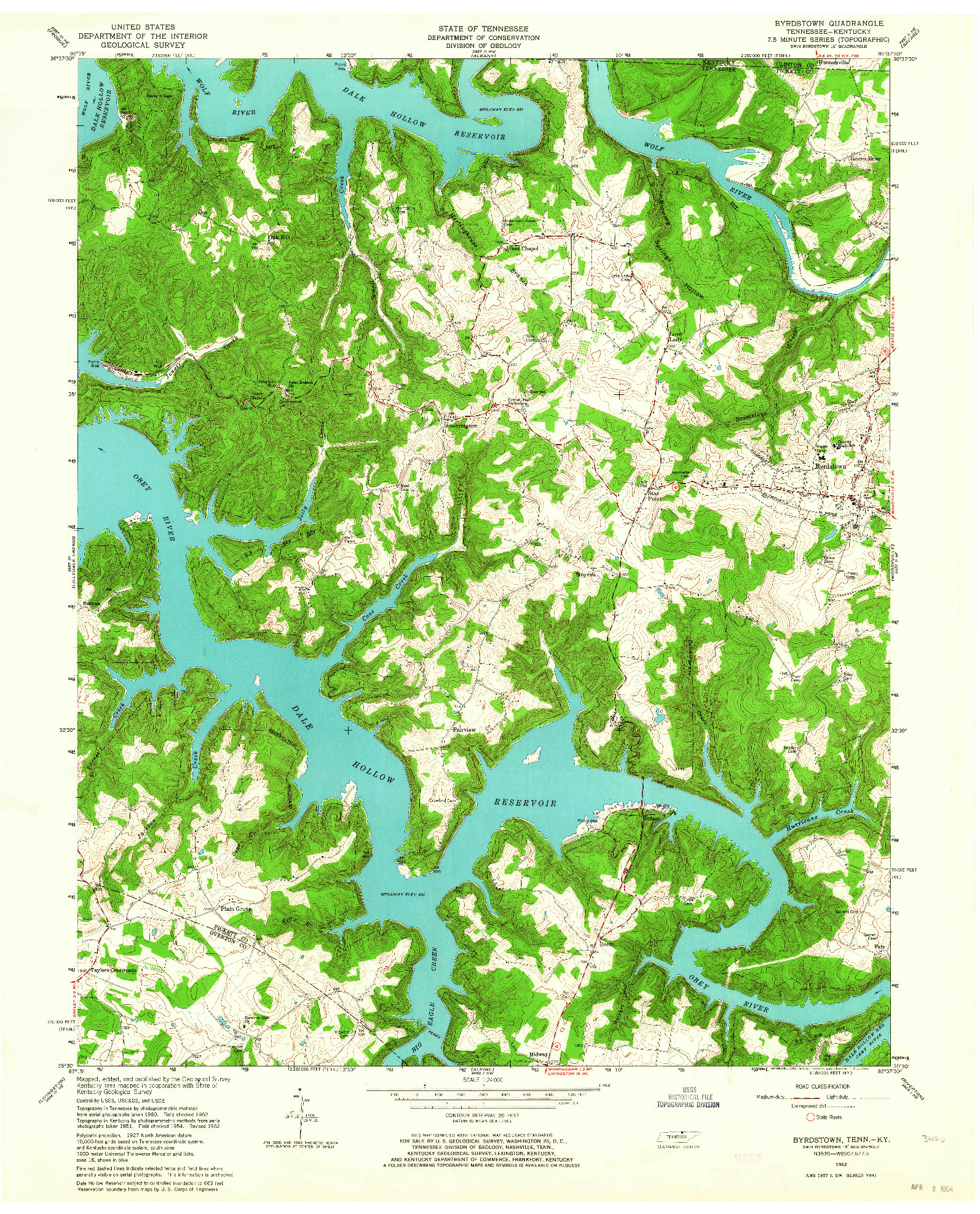 USGS 1:24000-SCALE QUADRANGLE FOR BYRDSTOWN, TN 1962