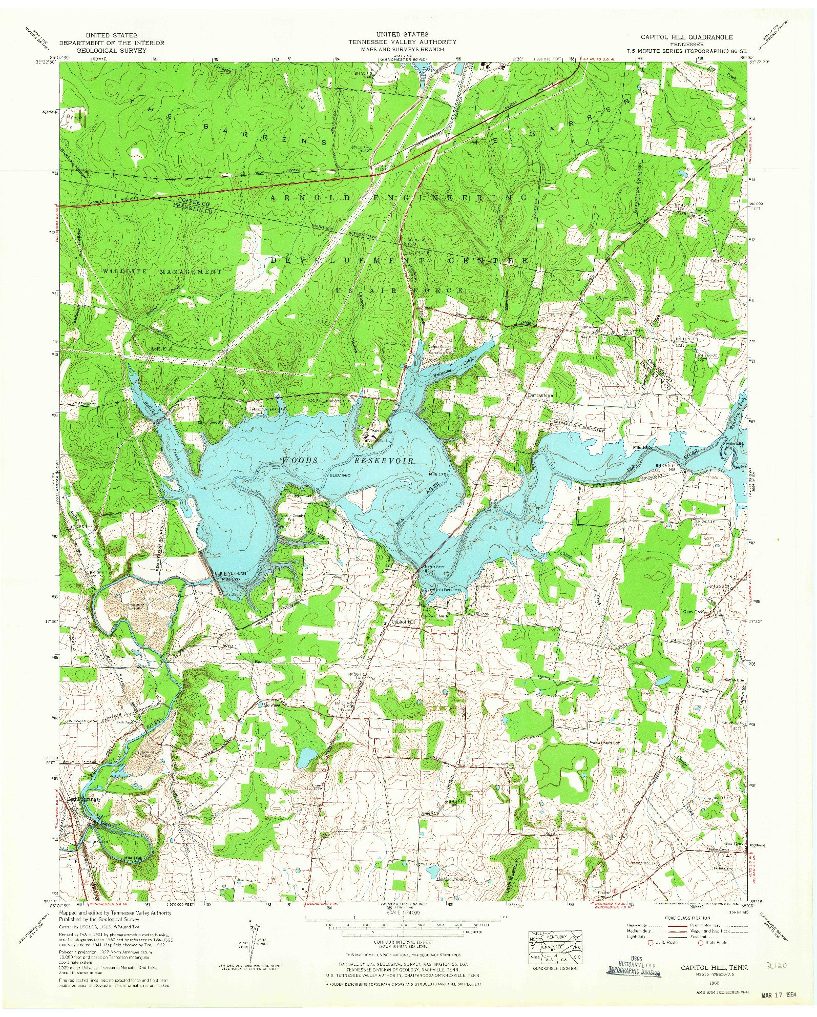 USGS 1:24000-SCALE QUADRANGLE FOR CAPITOL HILL, TN 1962