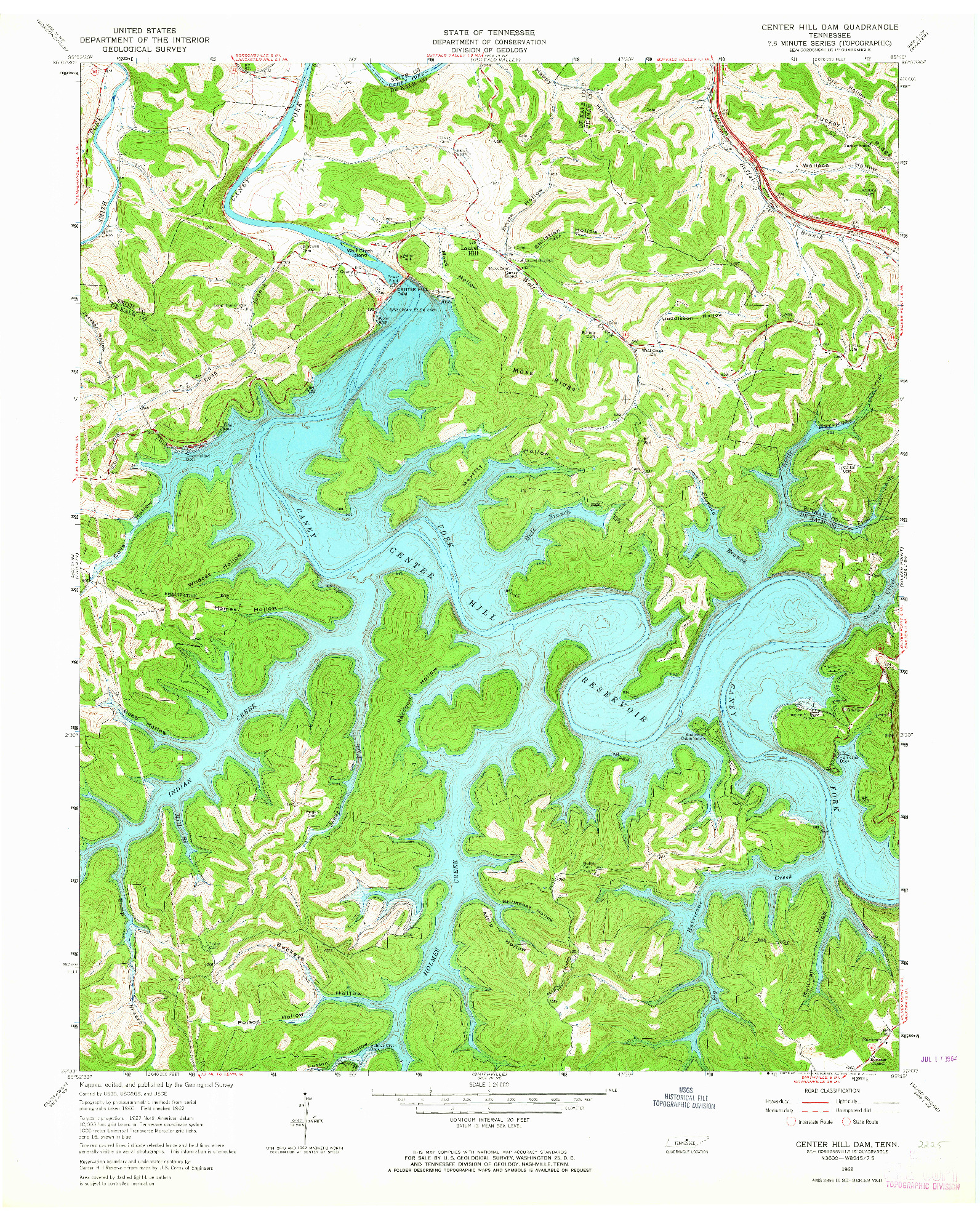 USGS 1:24000-SCALE QUADRANGLE FOR CENTER HILL DAM, TN 1962