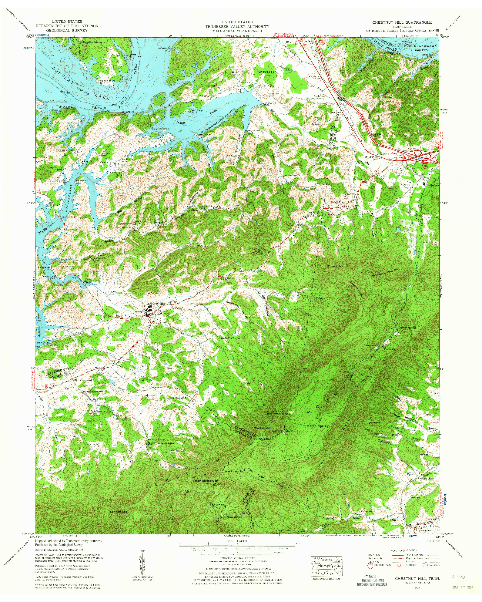 USGS 1:24000-SCALE QUADRANGLE FOR CHESTNUT HILL, TN 1961