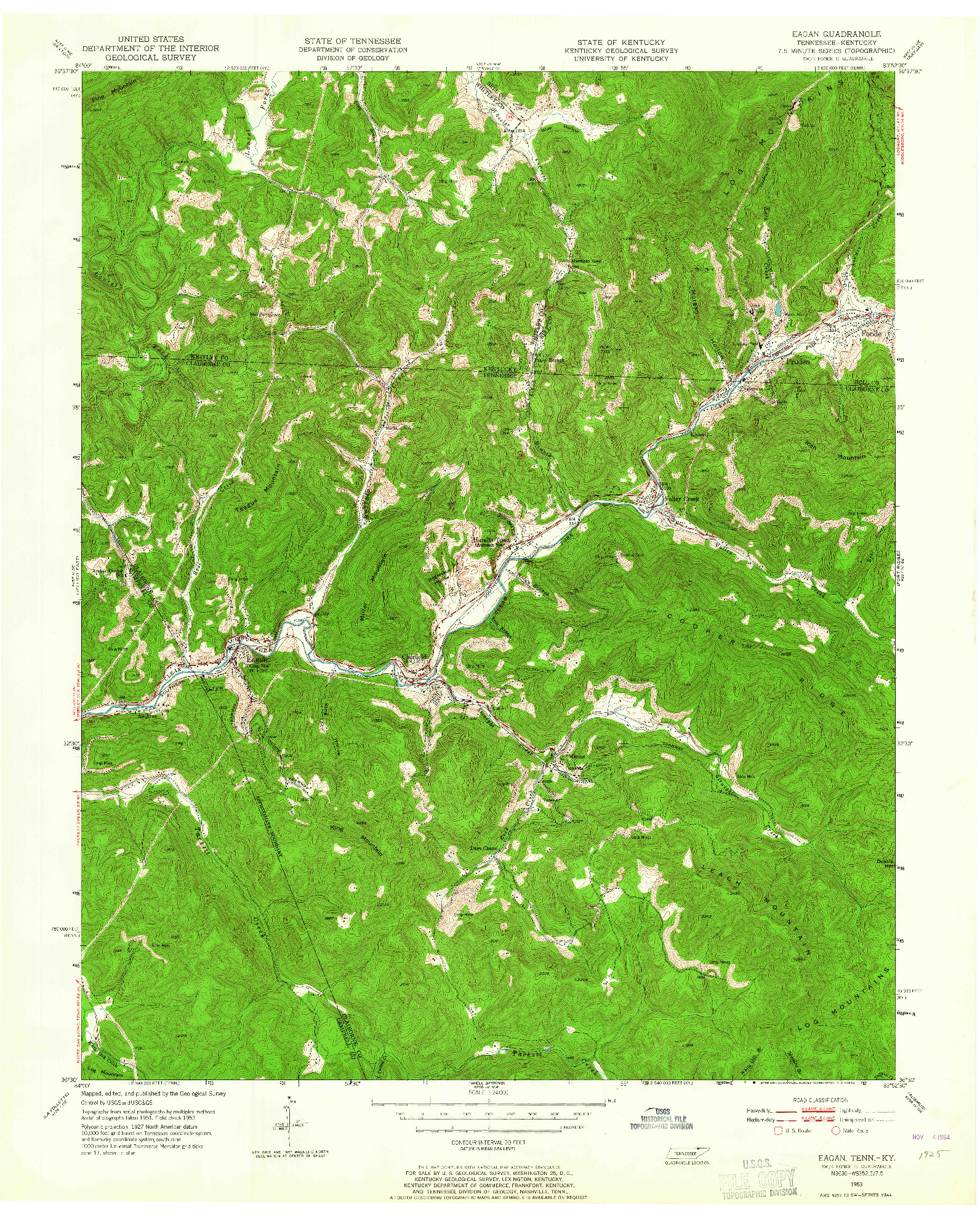 USGS 1:24000-SCALE QUADRANGLE FOR EAGAN, TN 1953