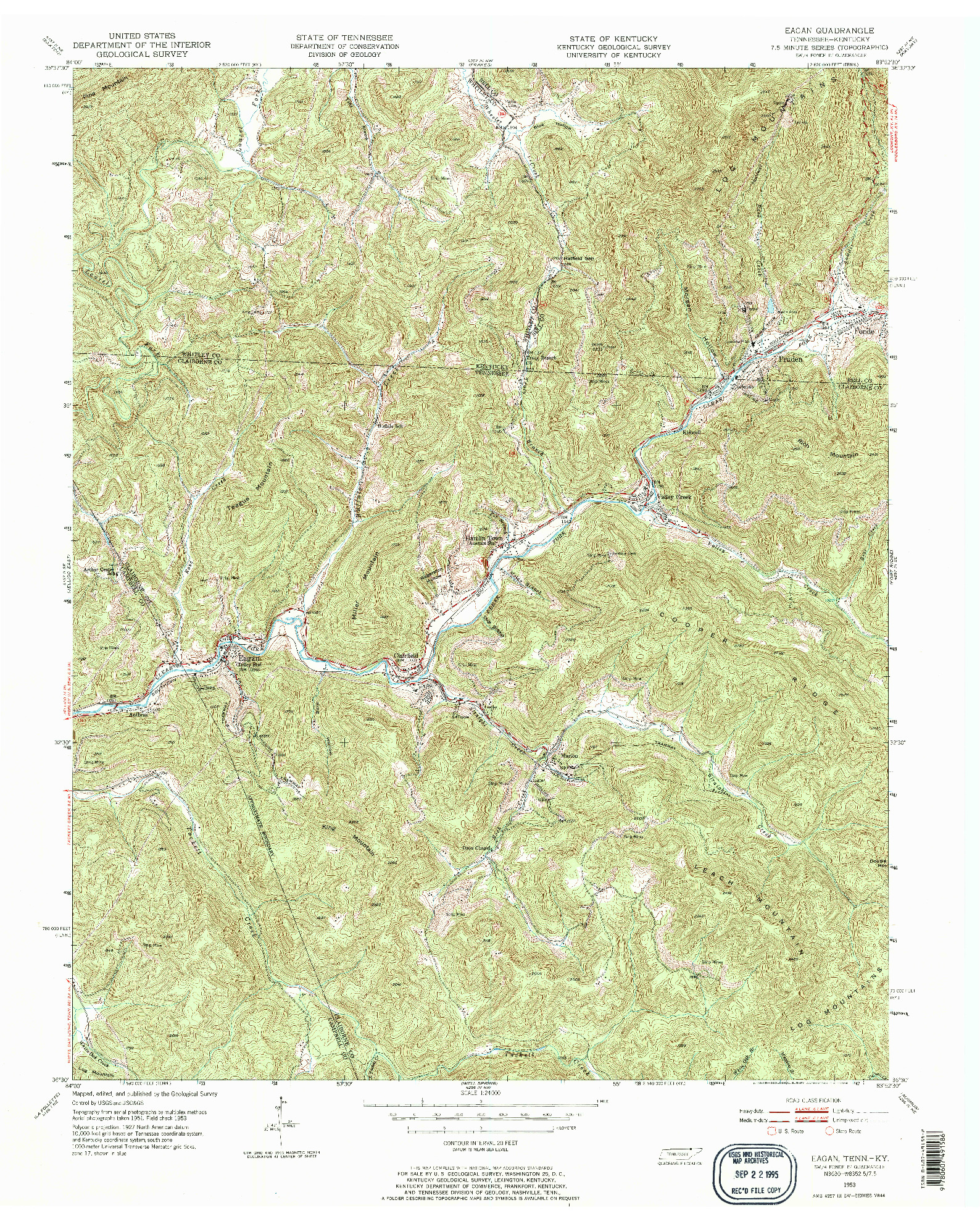 USGS 1:24000-SCALE QUADRANGLE FOR EAGAN, TN 1953