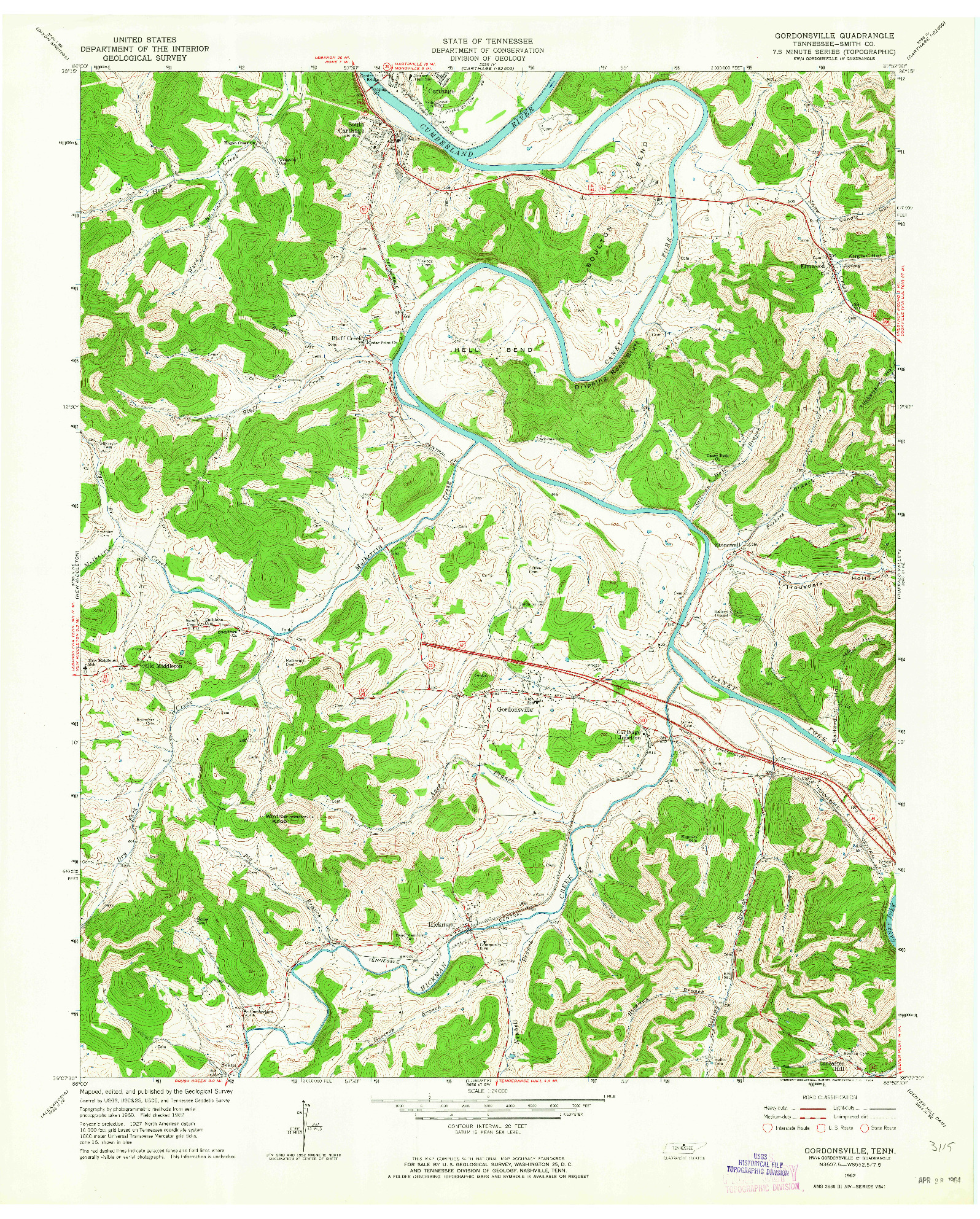 USGS 1:24000-SCALE QUADRANGLE FOR GORDONSVILLE, TN 1962