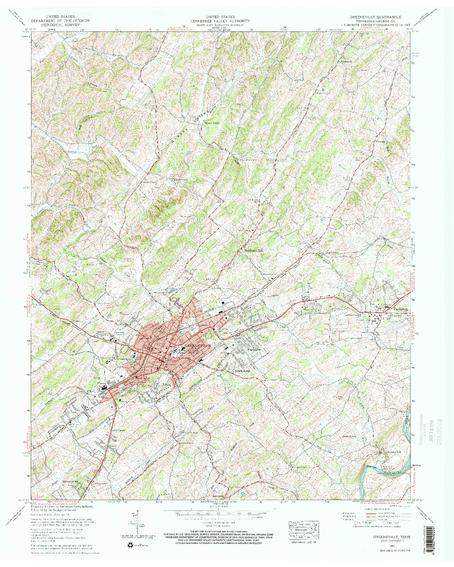 USGS 1:24000-SCALE QUADRANGLE FOR GREENEVILLE, TN 1961