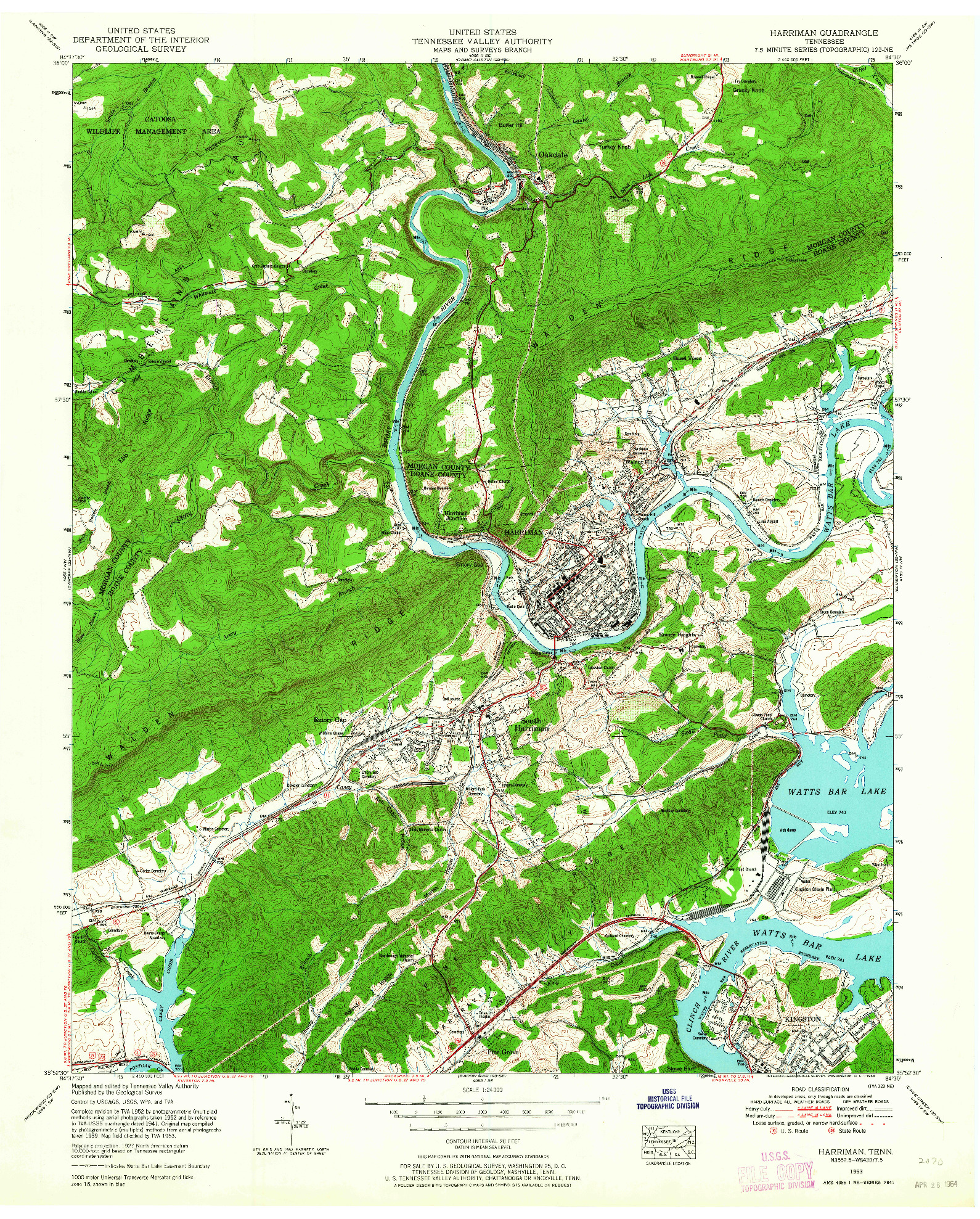 USGS 1:24000-SCALE QUADRANGLE FOR HARRIMAN, TN 1953