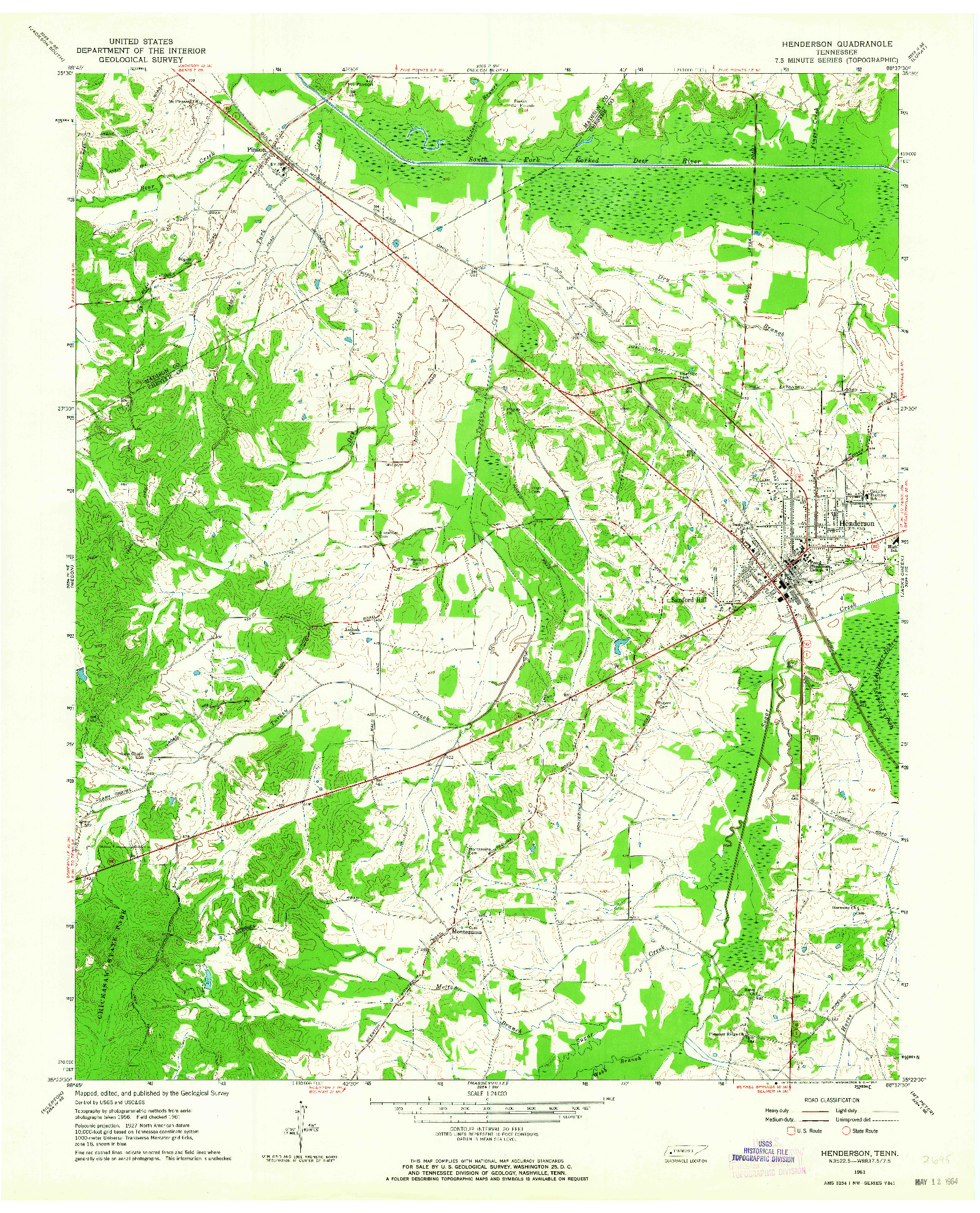 USGS 1:24000-SCALE QUADRANGLE FOR HENDERSON, TN 1961