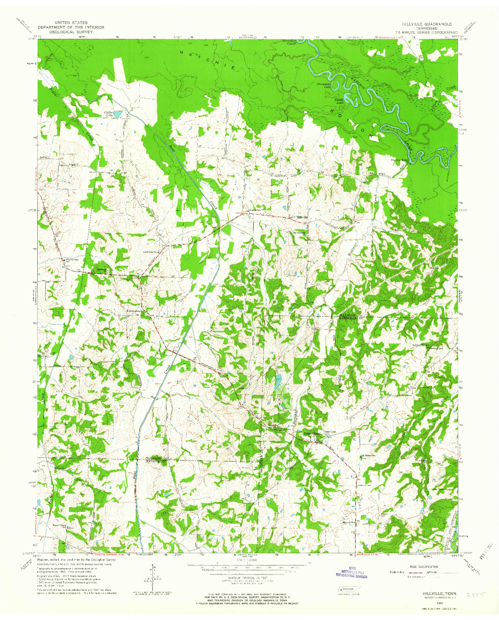 USGS 1:24000-SCALE QUADRANGLE FOR HILLVILLE, TN 1959