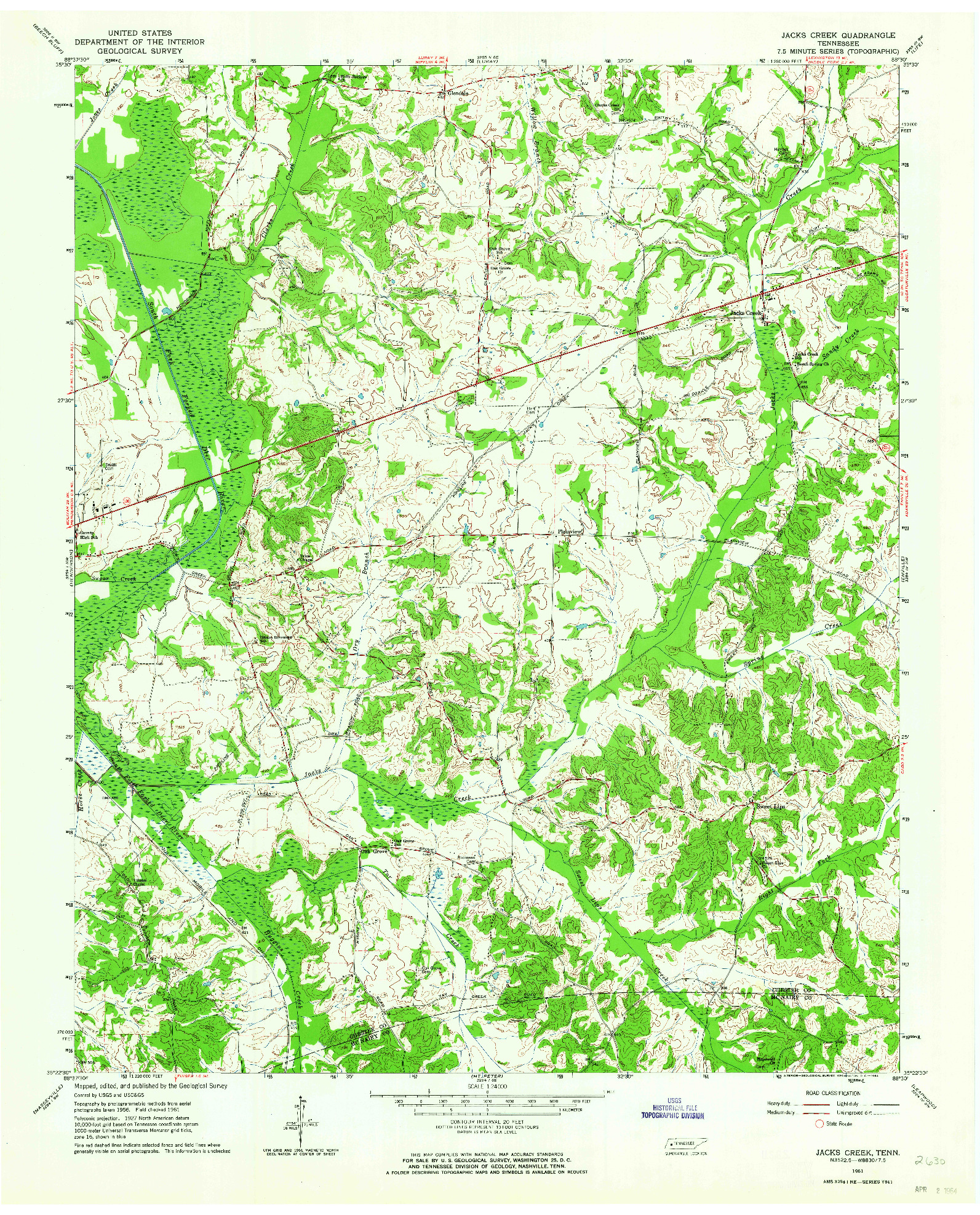 USGS 1:24000-SCALE QUADRANGLE FOR JACKS CREEK, TN 1961