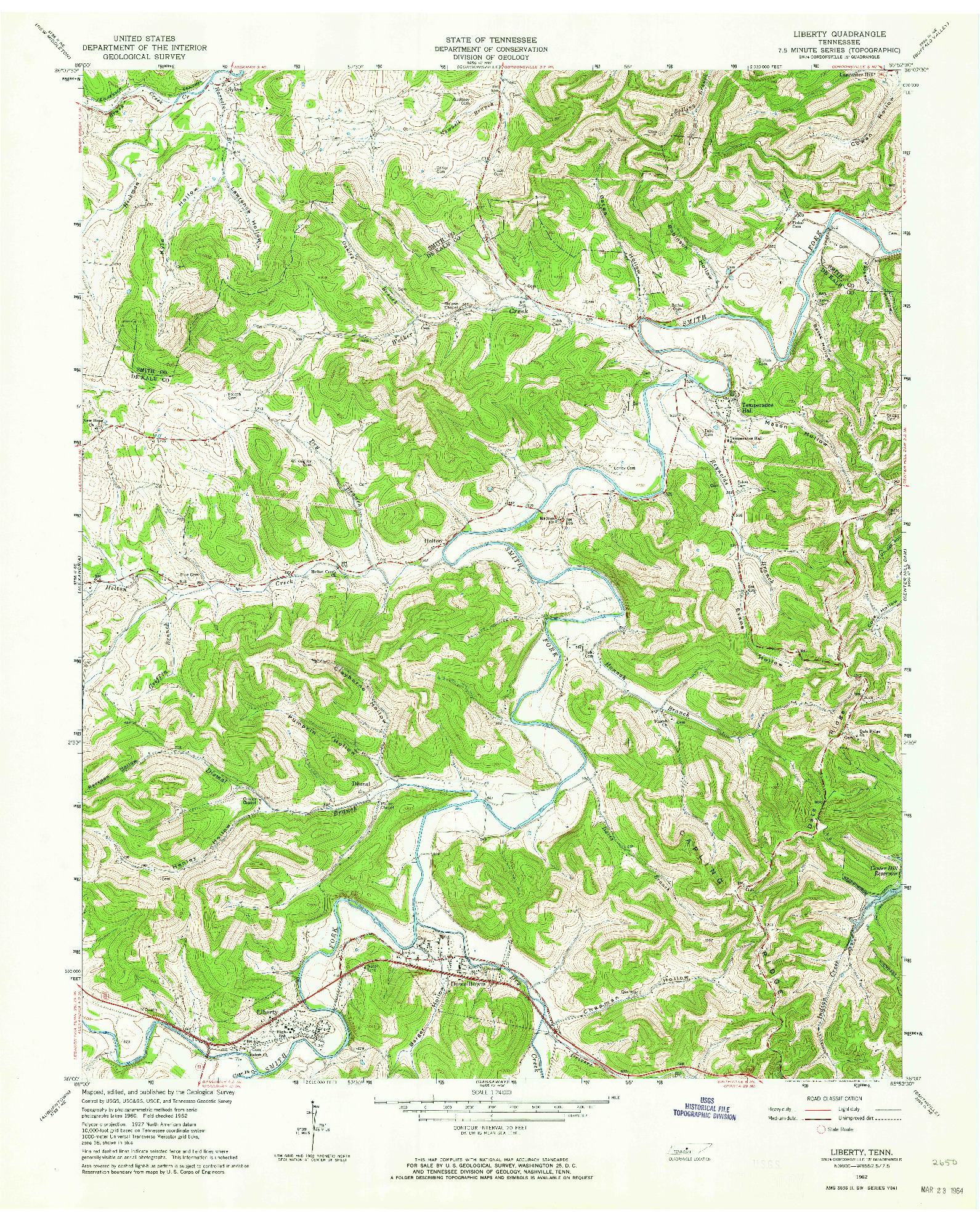 USGS 1:24000-SCALE QUADRANGLE FOR LIBERTY, TN 1962