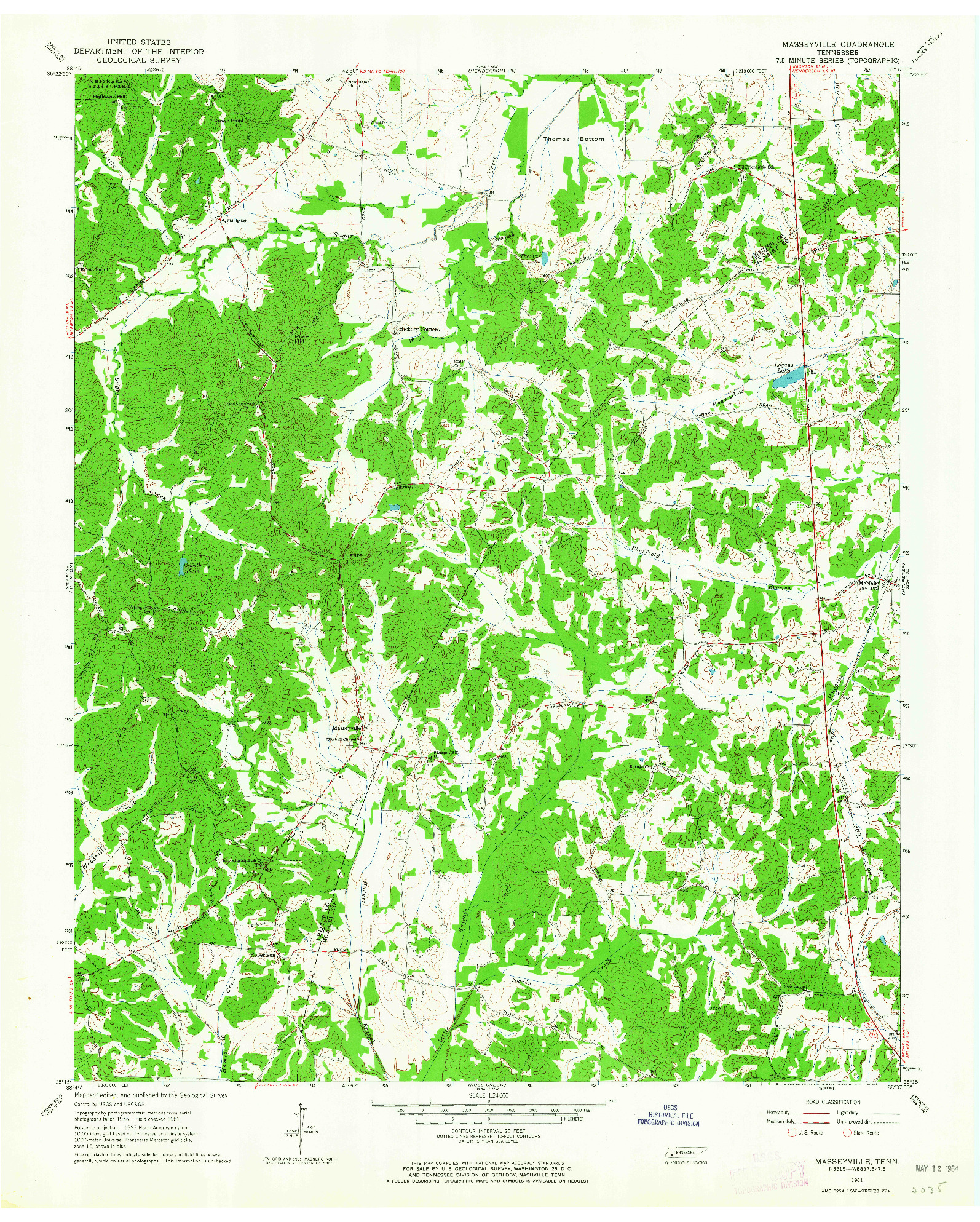 USGS 1:24000-SCALE QUADRANGLE FOR MASSEYVILLE, TN 1961