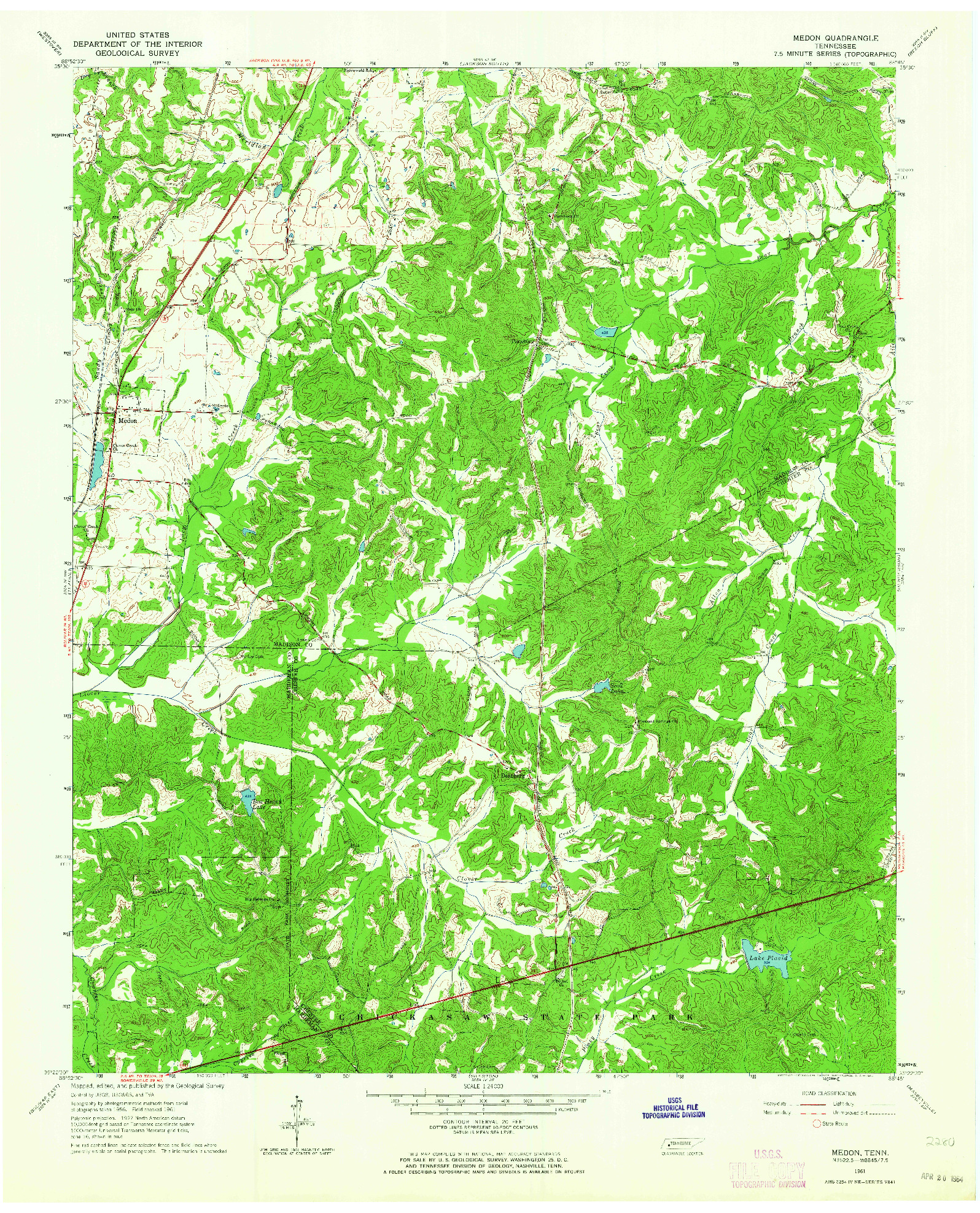 USGS 1:24000-SCALE QUADRANGLE FOR MEDON, TN 1961