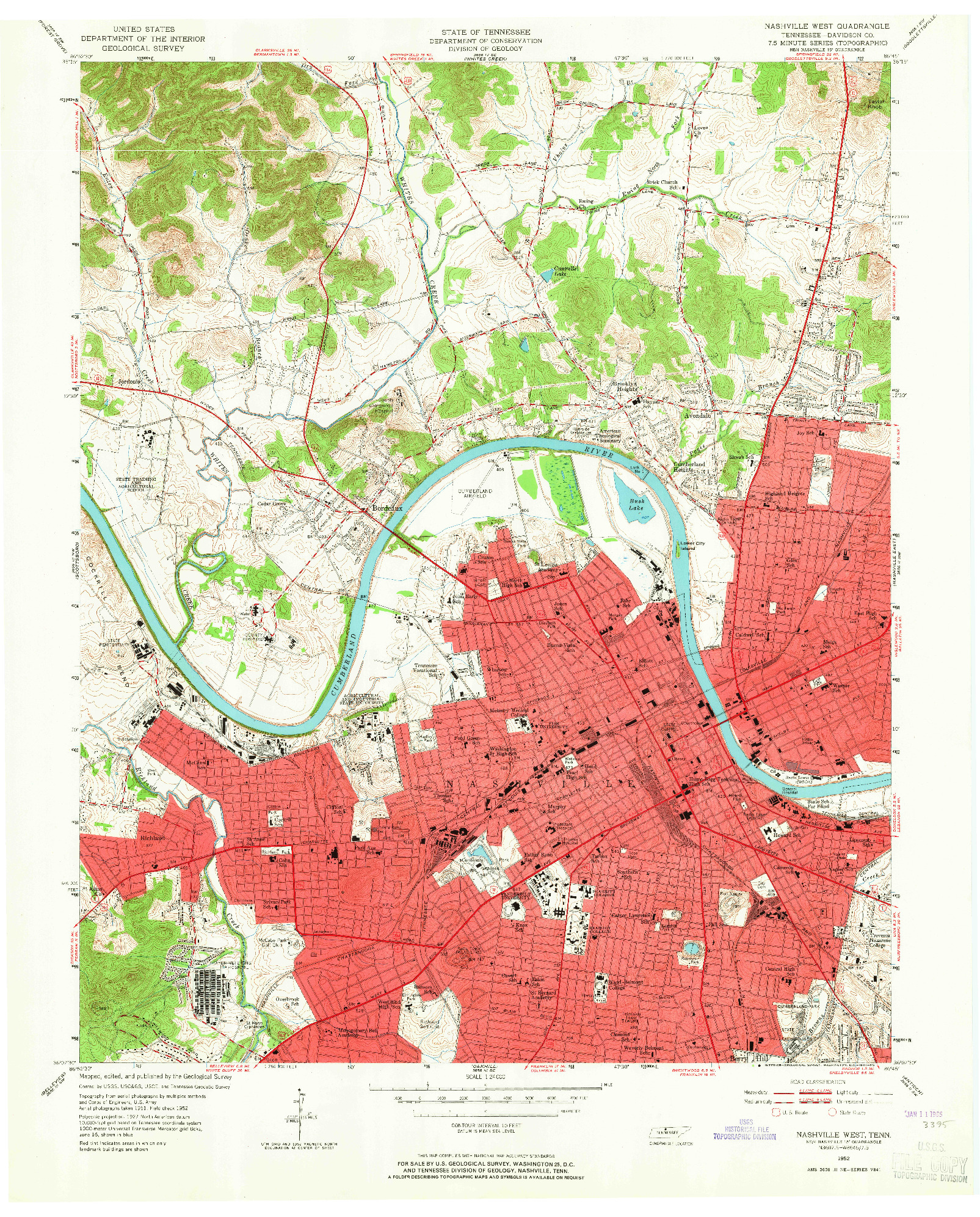 USGS 1:24000-SCALE QUADRANGLE FOR NASHVILLE WEST, TN 1952