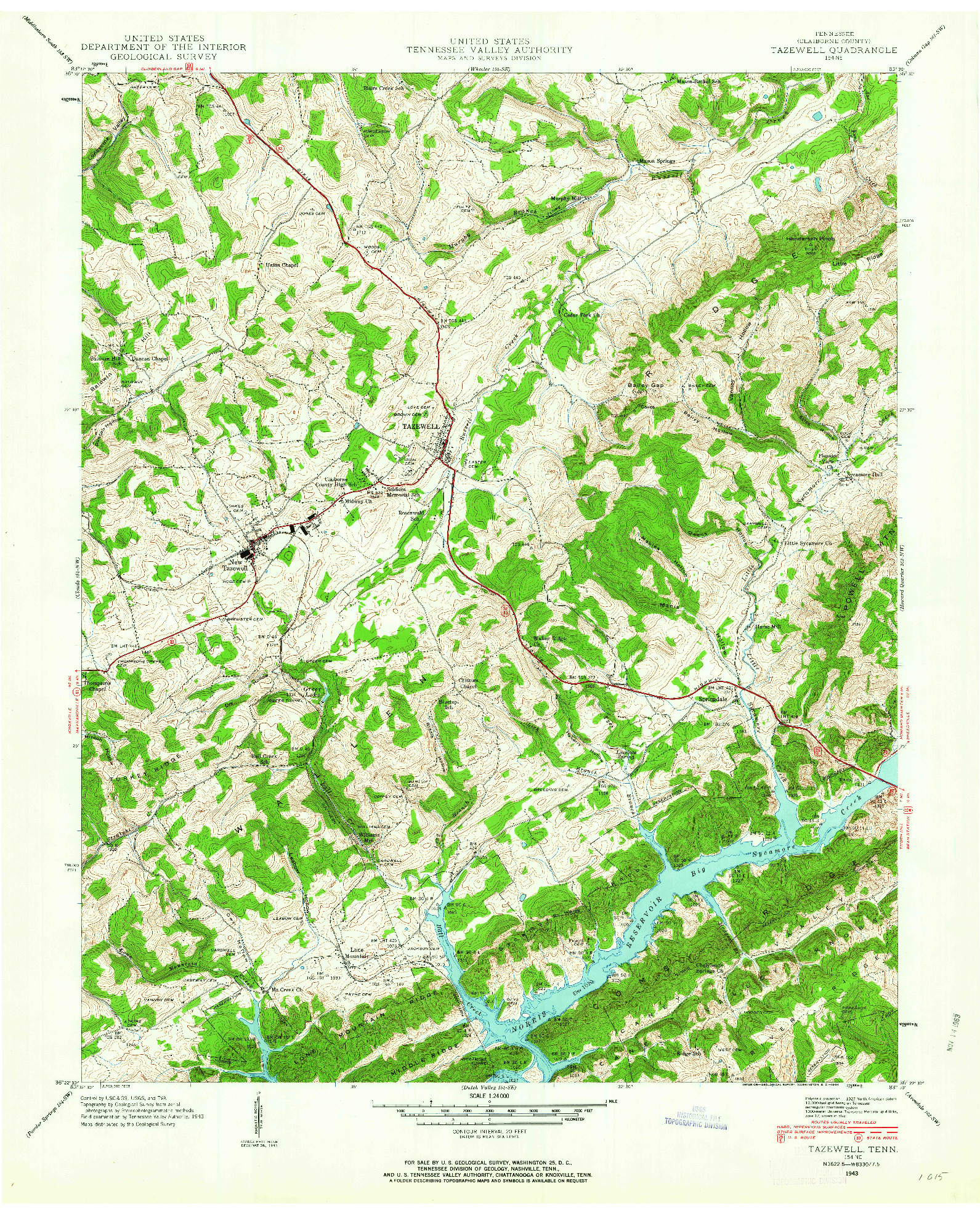 USGS 1:24000-SCALE QUADRANGLE FOR TAZEWELL, TN 1943