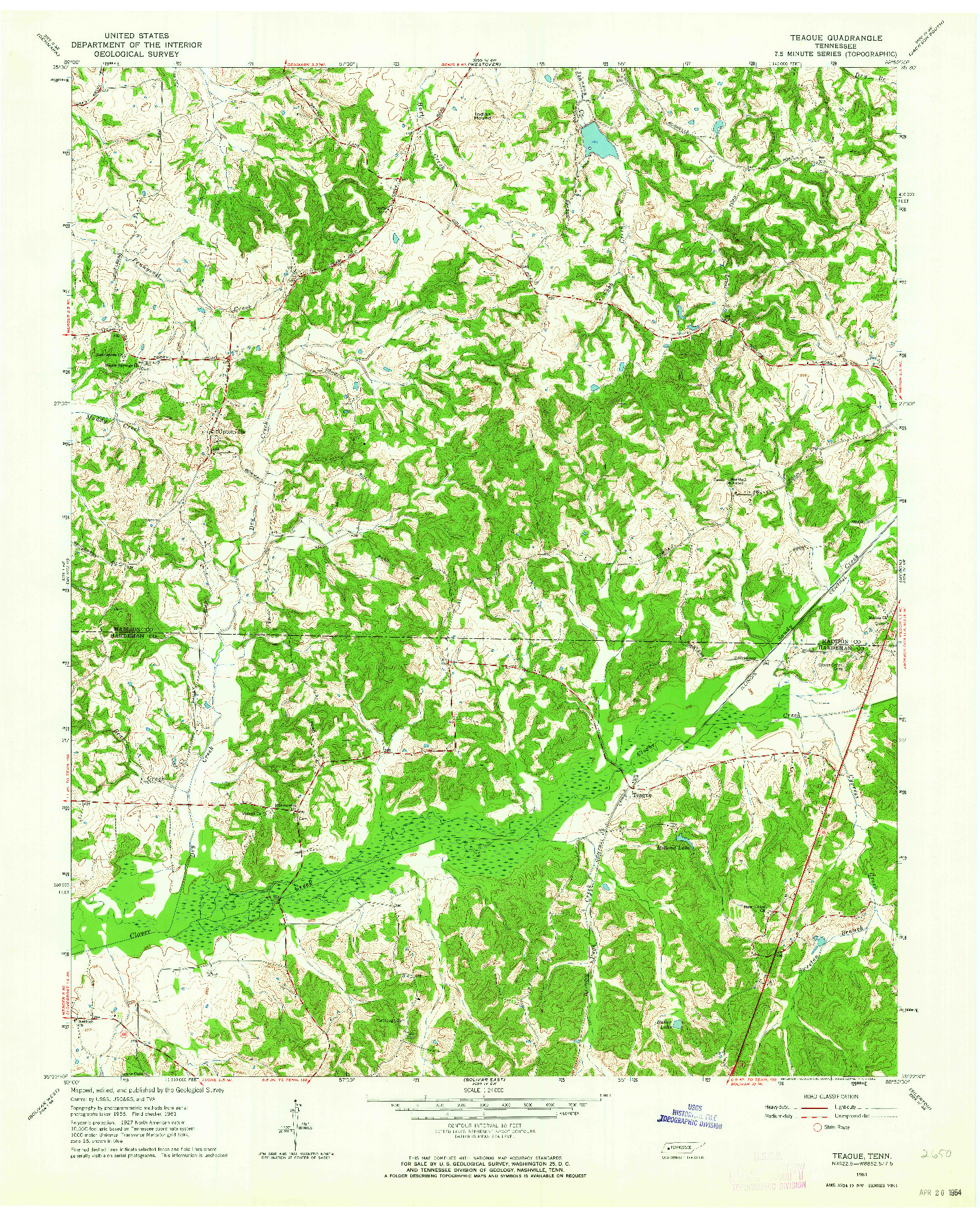 USGS 1:24000-SCALE QUADRANGLE FOR TEAGUE, TN 1961