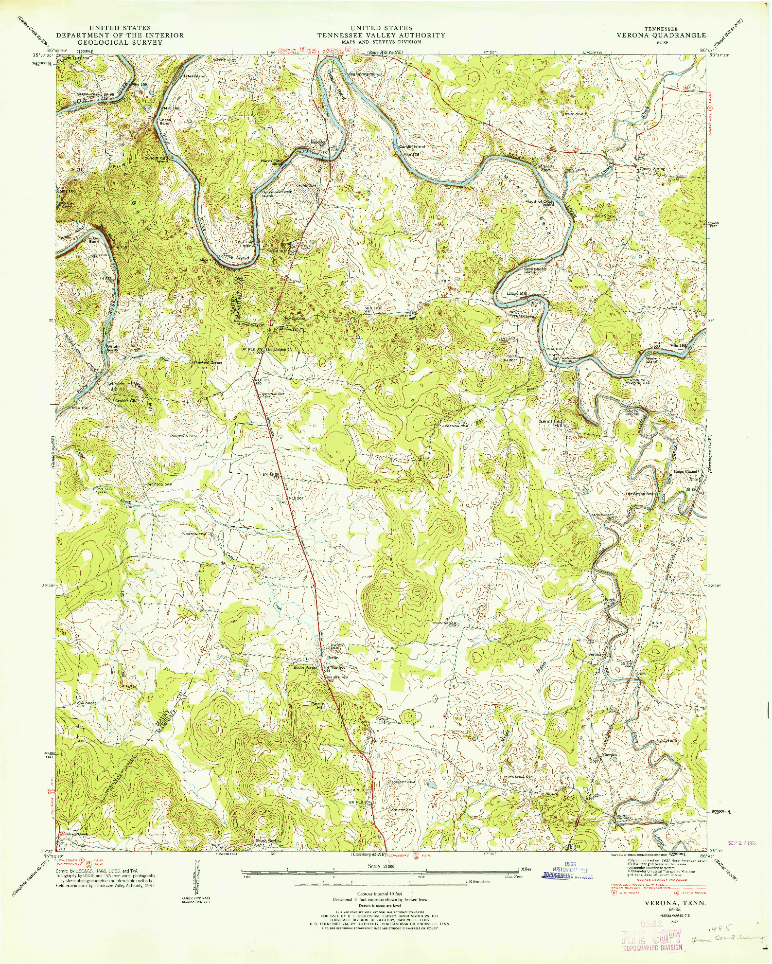 USGS 1:24000-SCALE QUADRANGLE FOR VERONA, TN 1947