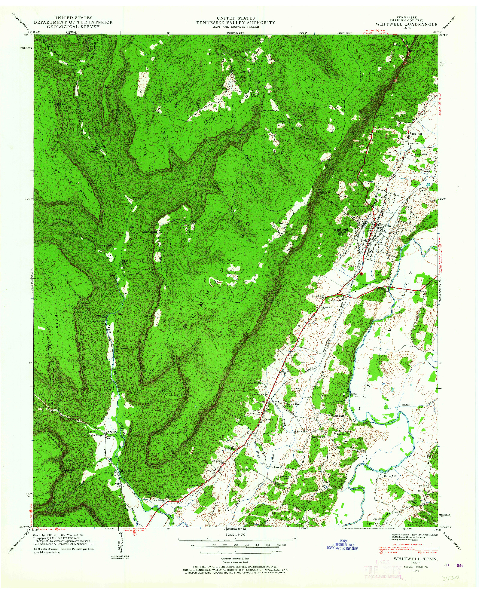 USGS 1:24000-SCALE QUADRANGLE FOR WHITWELL, TN 1946