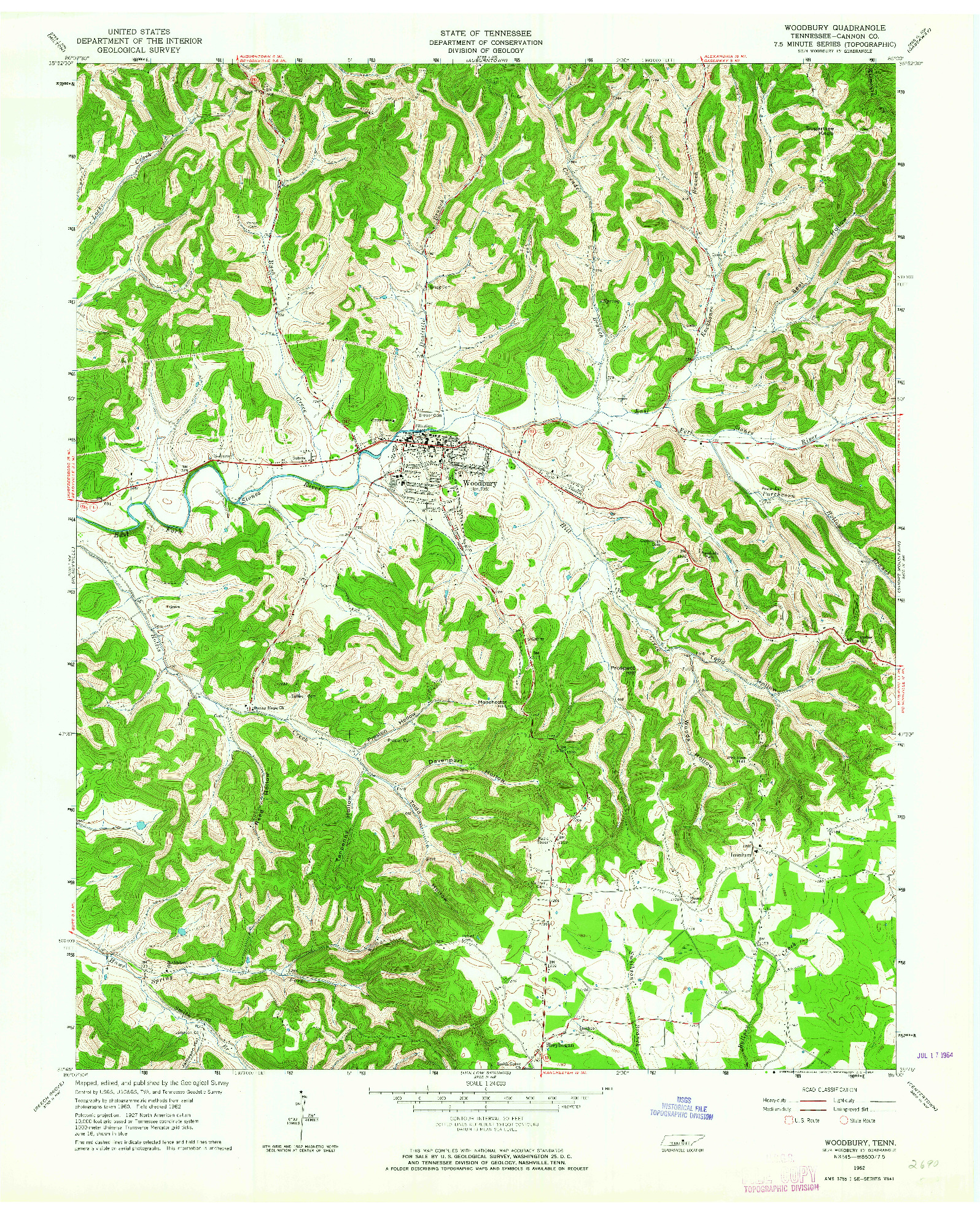 USGS 1:24000-SCALE QUADRANGLE FOR WOODBURY, TN 1962