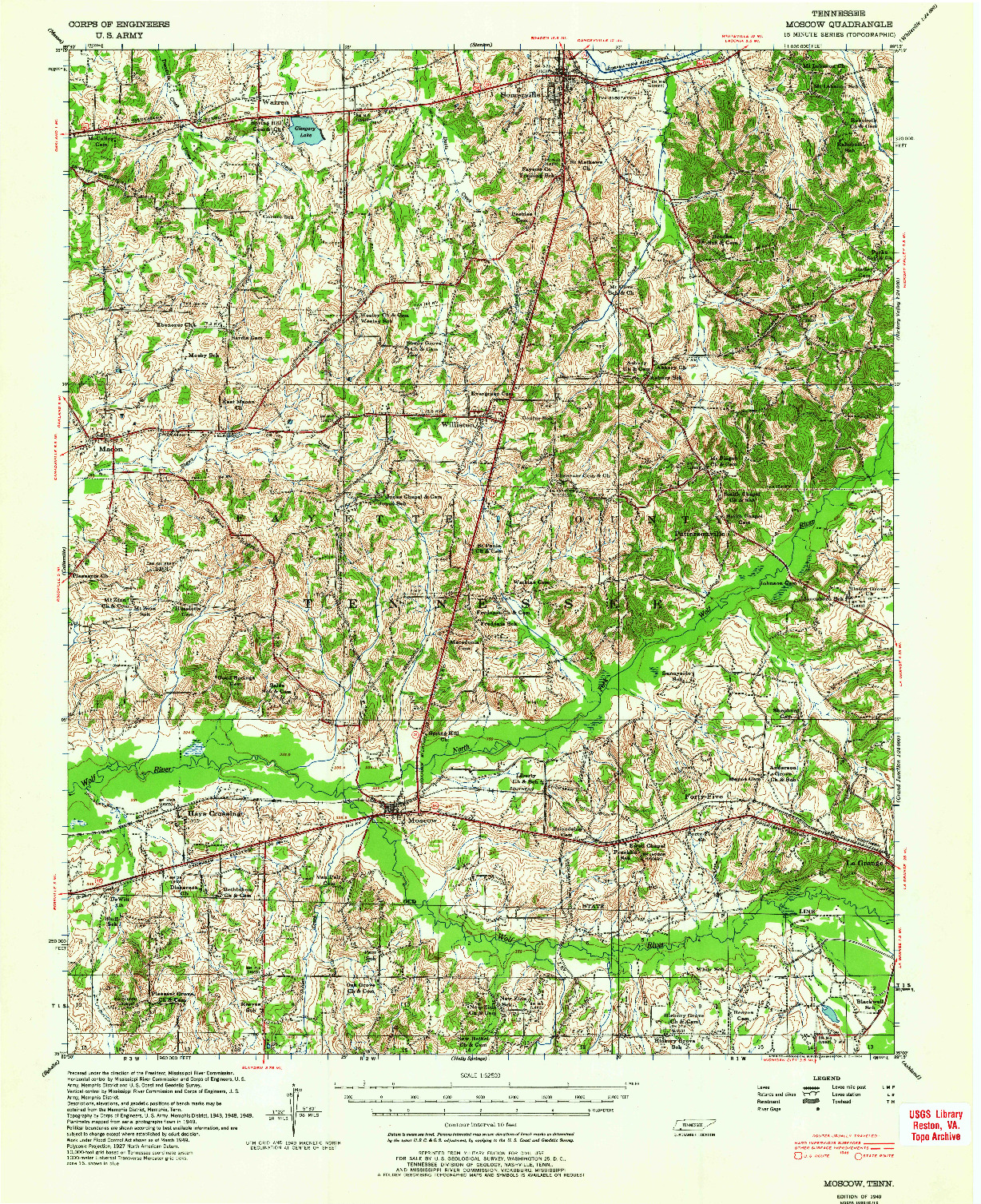 USGS 1:62500-SCALE QUADRANGLE FOR MOSCOW, TN 1949