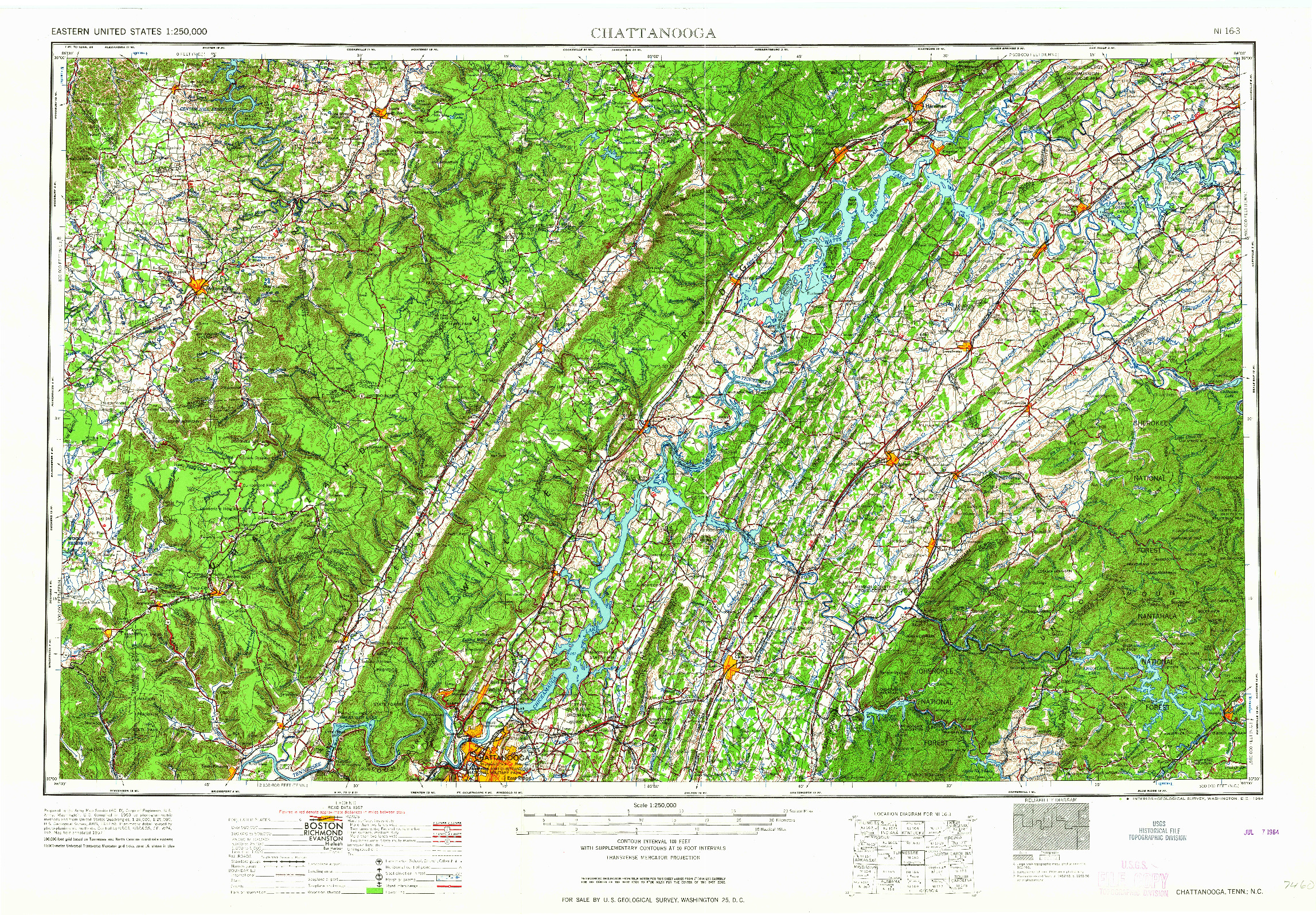USGS 1:250000-SCALE QUADRANGLE FOR CHATTANOOGA, TN 1964