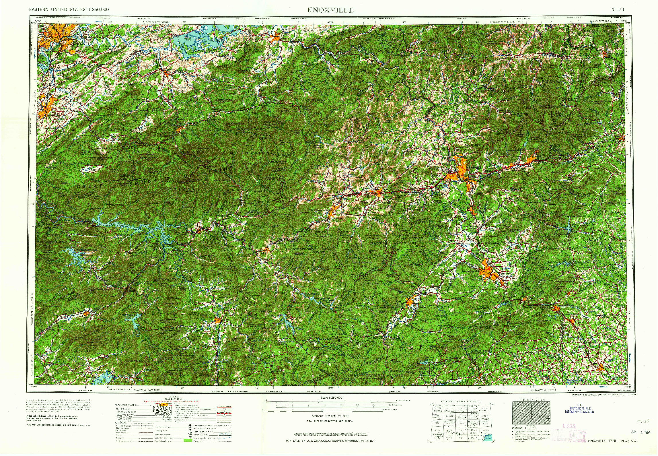 USGS 1:250000-SCALE QUADRANGLE FOR KNOXVILLE, TN 1964