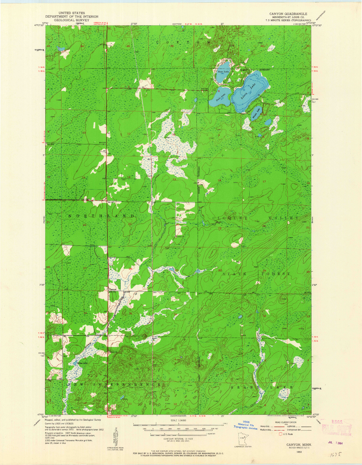 USGS 1:24000-SCALE QUADRANGLE FOR CANYON, MN 1953