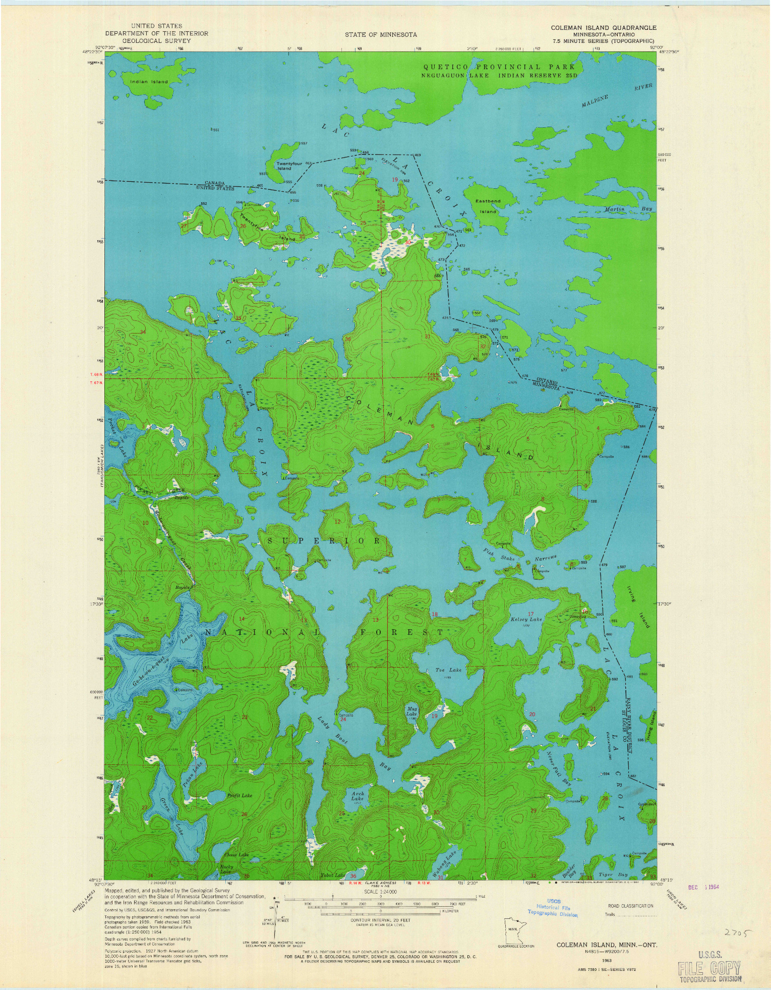 USGS 1:24000-SCALE QUADRANGLE FOR COLEMAN ISLAND, MN 1963