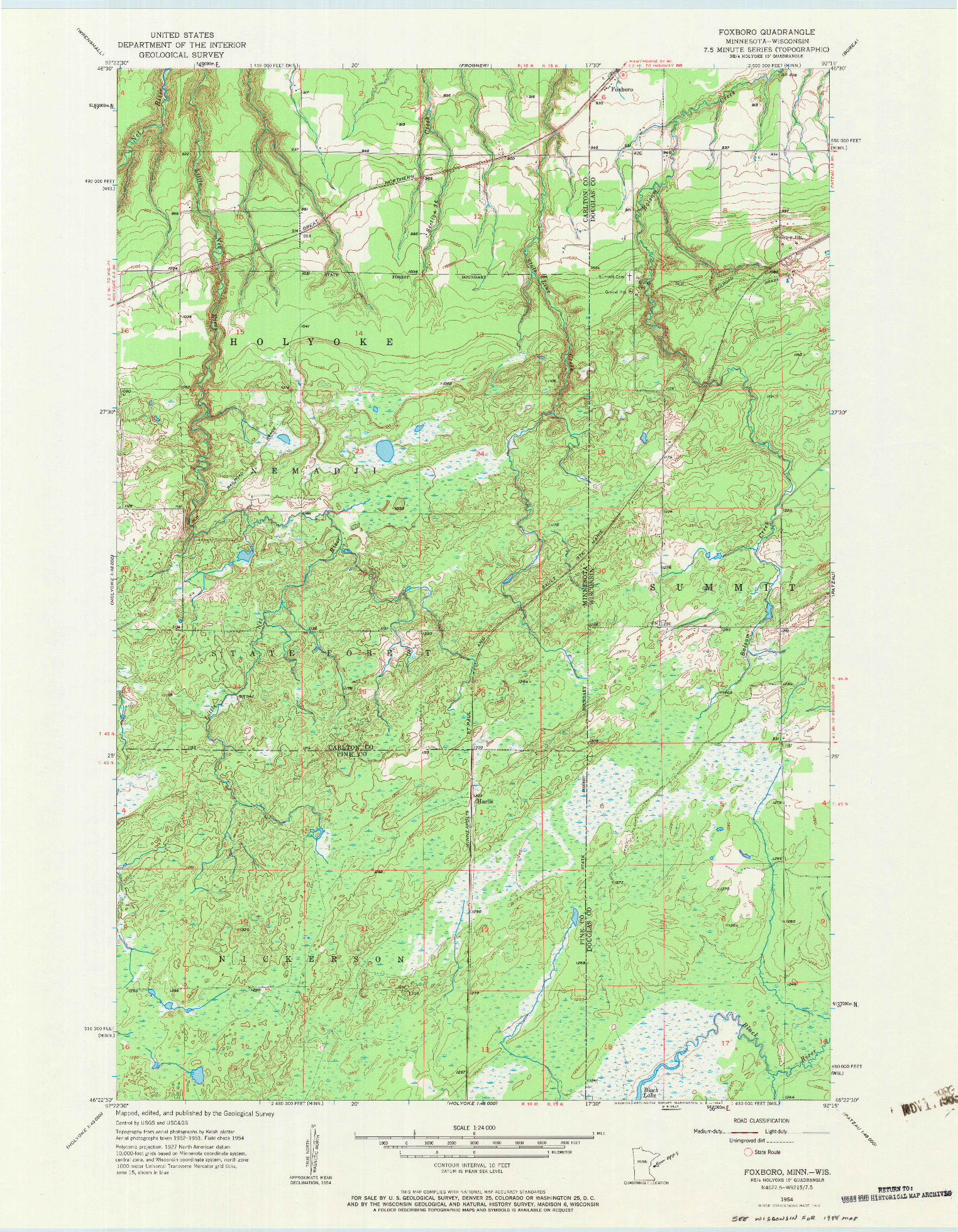 USGS 1:24000-SCALE QUADRANGLE FOR FOXBORO, MN 1954