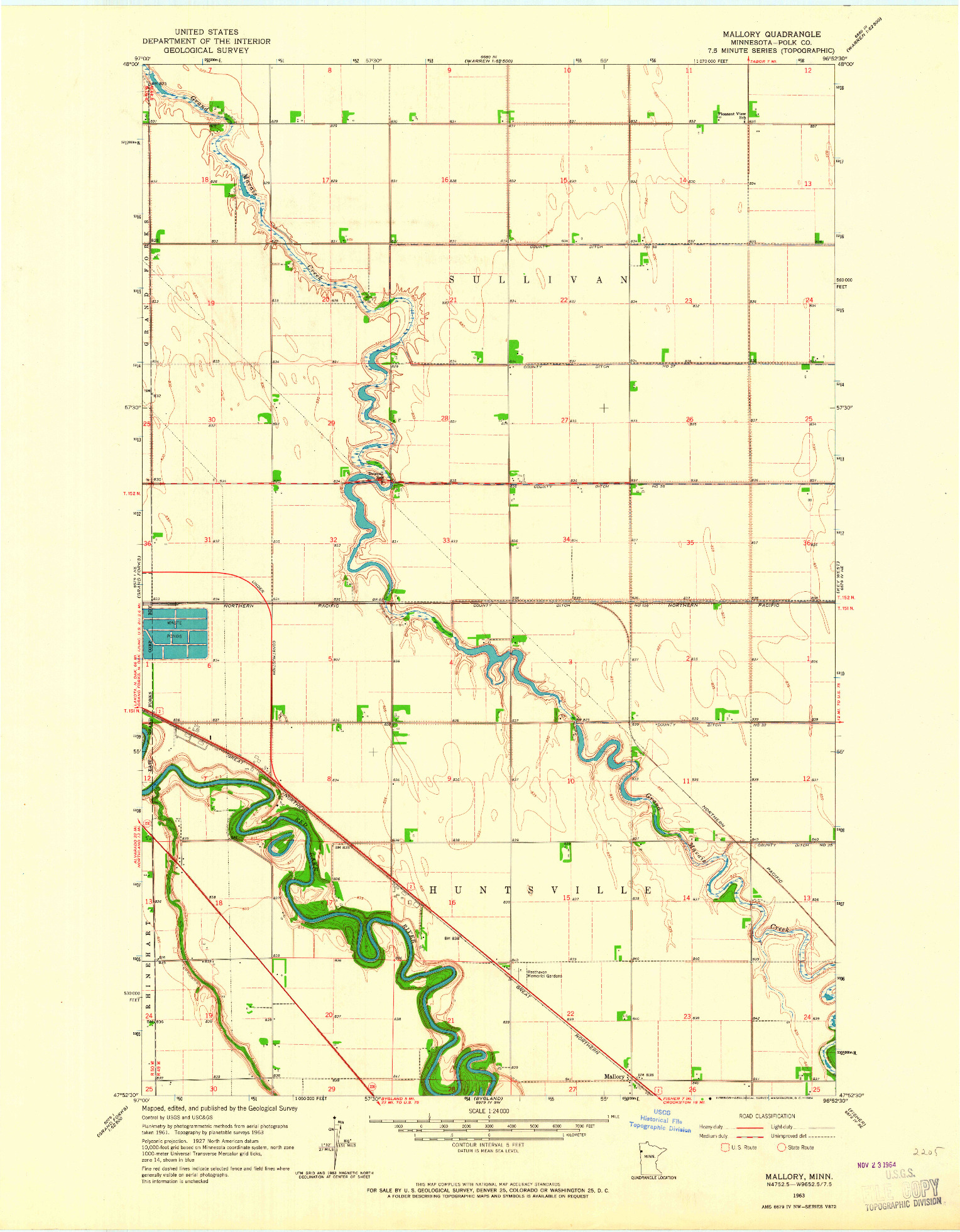 USGS 1:24000-SCALE QUADRANGLE FOR MALLORY, MN 1963