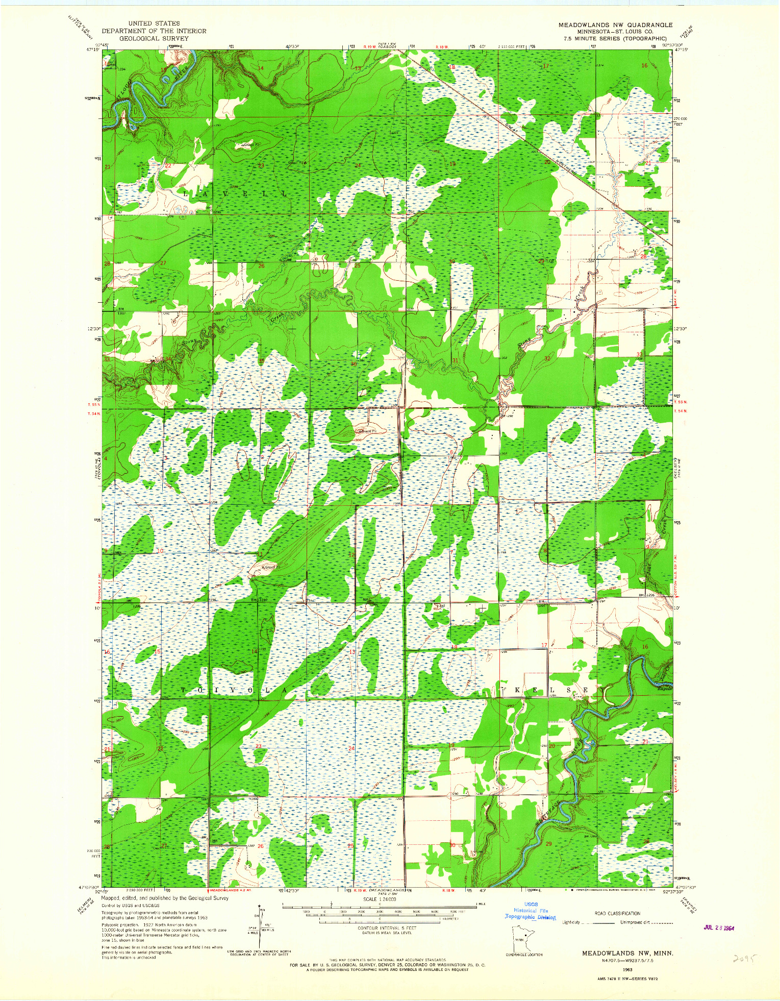 USGS 1:24000-SCALE QUADRANGLE FOR MEADOWLANDS NW, MN 1963