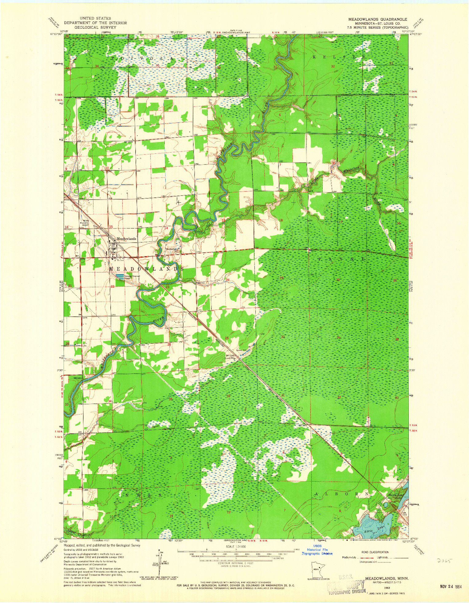 USGS 1:24000-SCALE QUADRANGLE FOR MEADOWLANDS, MN 1963