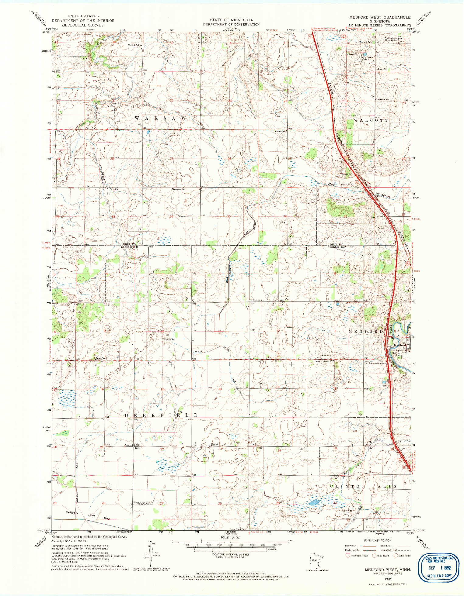 USGS 1:24000-SCALE QUADRANGLE FOR MEDFORD WEST, MN 1962