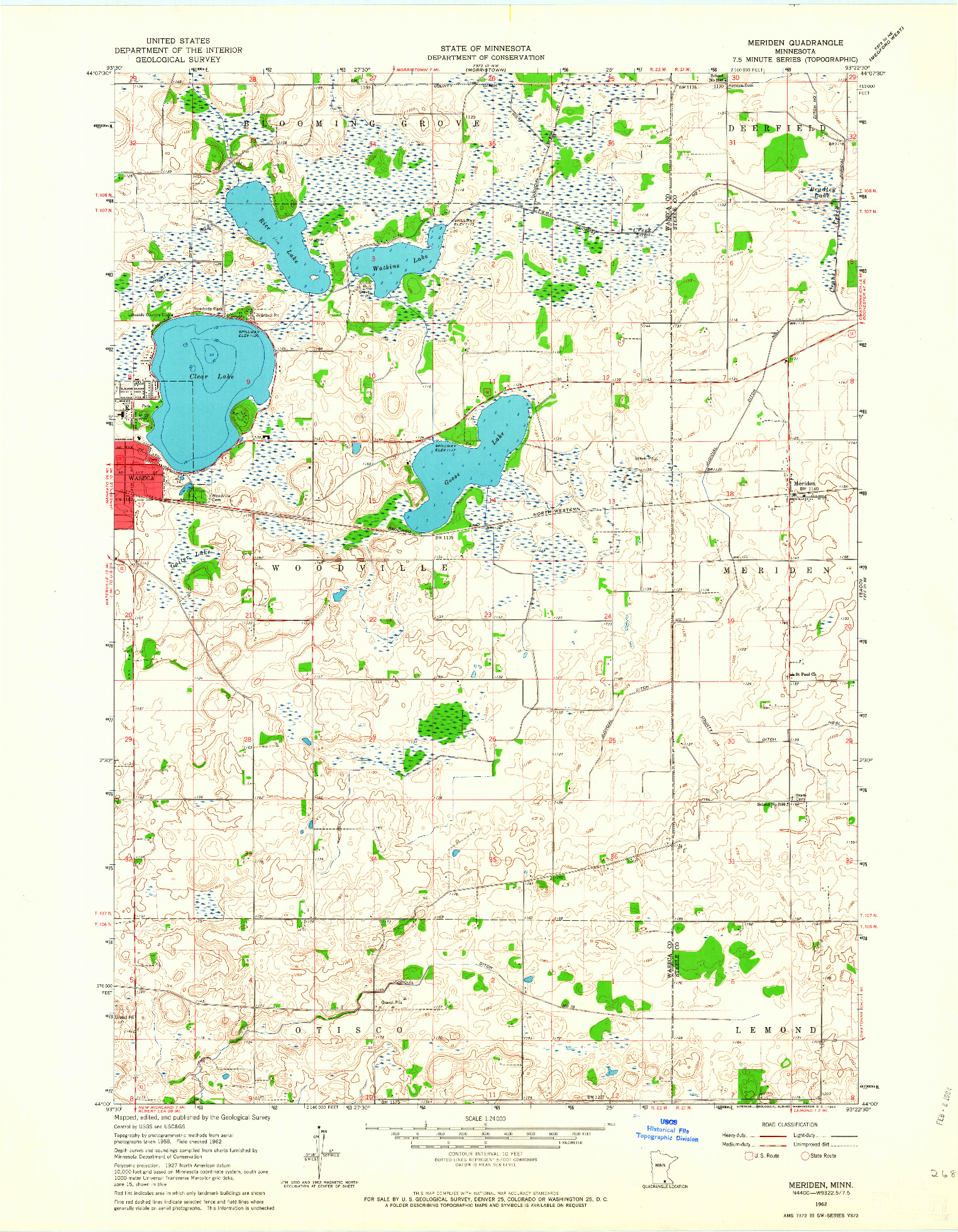 USGS 1:24000-SCALE QUADRANGLE FOR MERIDEN, MN 1962