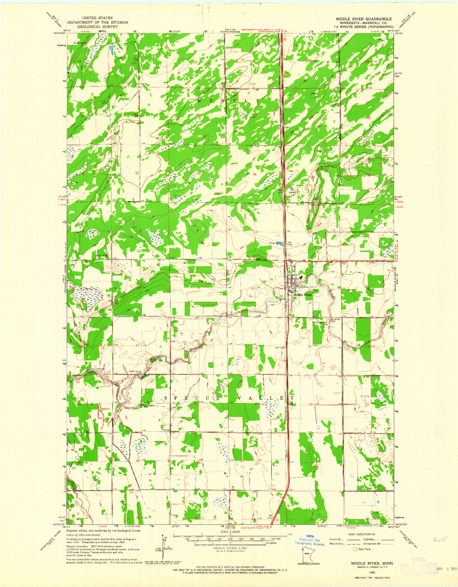 USGS 1:24000-SCALE QUADRANGLE FOR MIDDLE RIVER, MN 1962