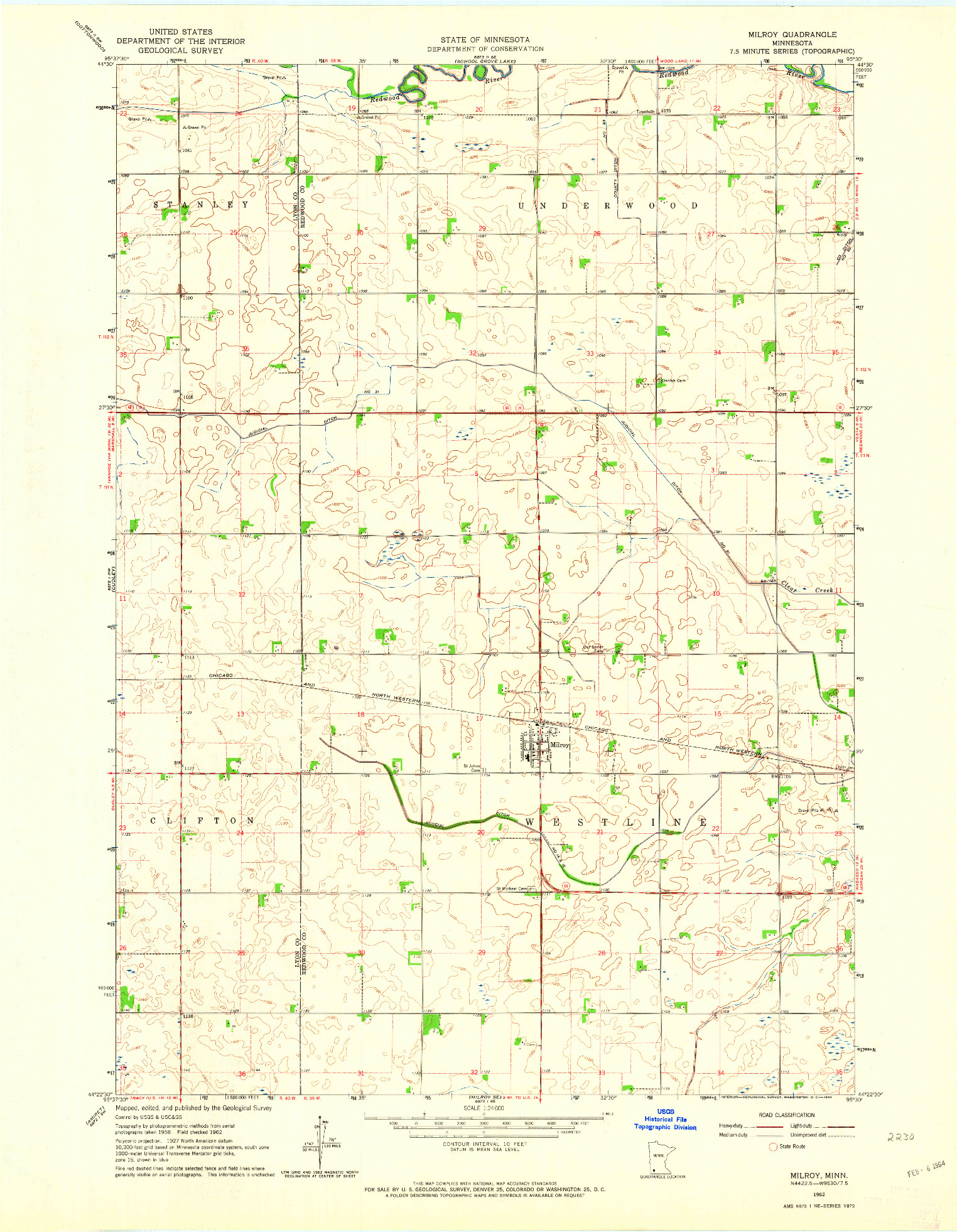 USGS 1:24000-SCALE QUADRANGLE FOR MILROY, MN 1962